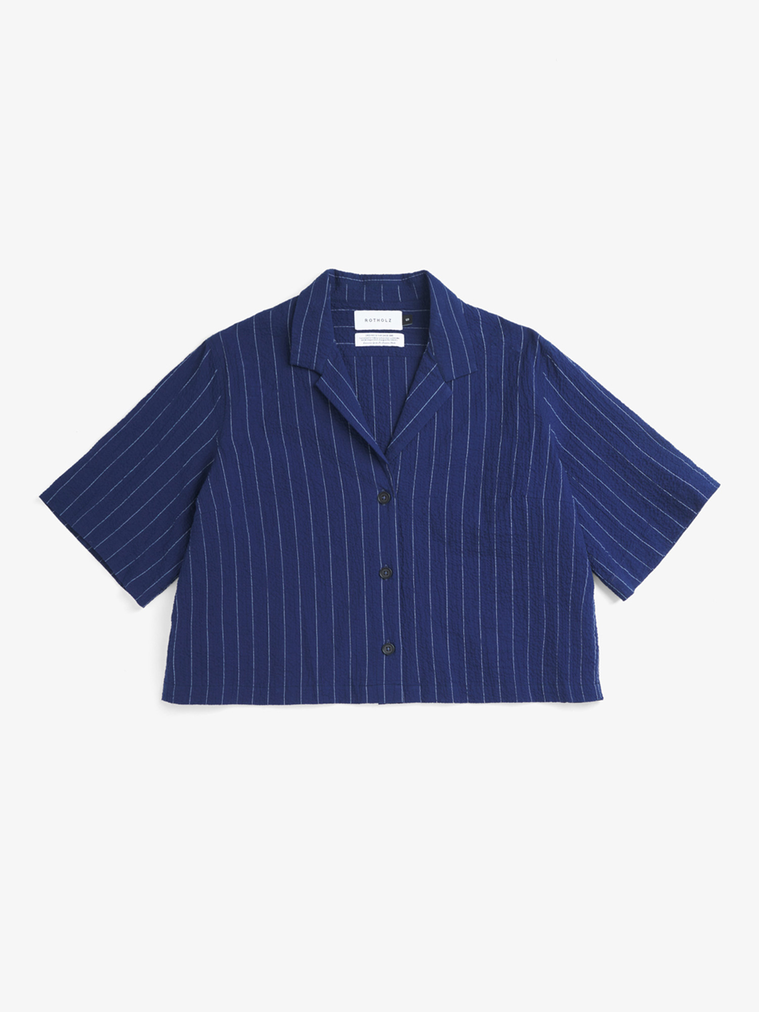 Rotholz Cropped Bowling Shirt Navy Pinstripe M