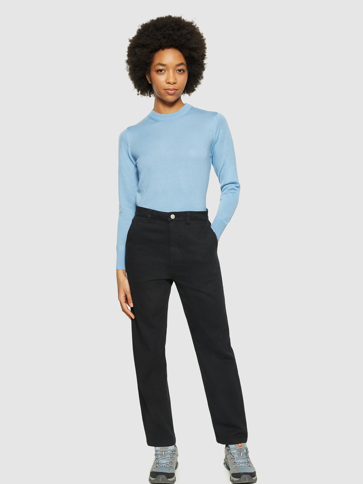 Knowledge Cotton Apparel Fine Merino Crew Neck Glacier Lake XS