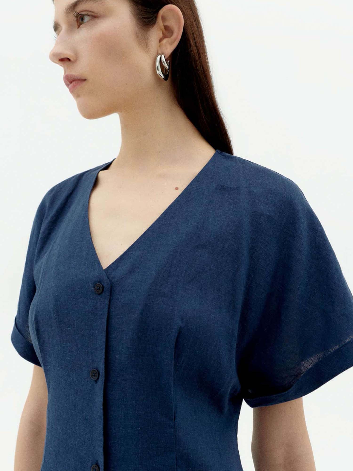 Thinking MU Hemp Laura Dress Navy M