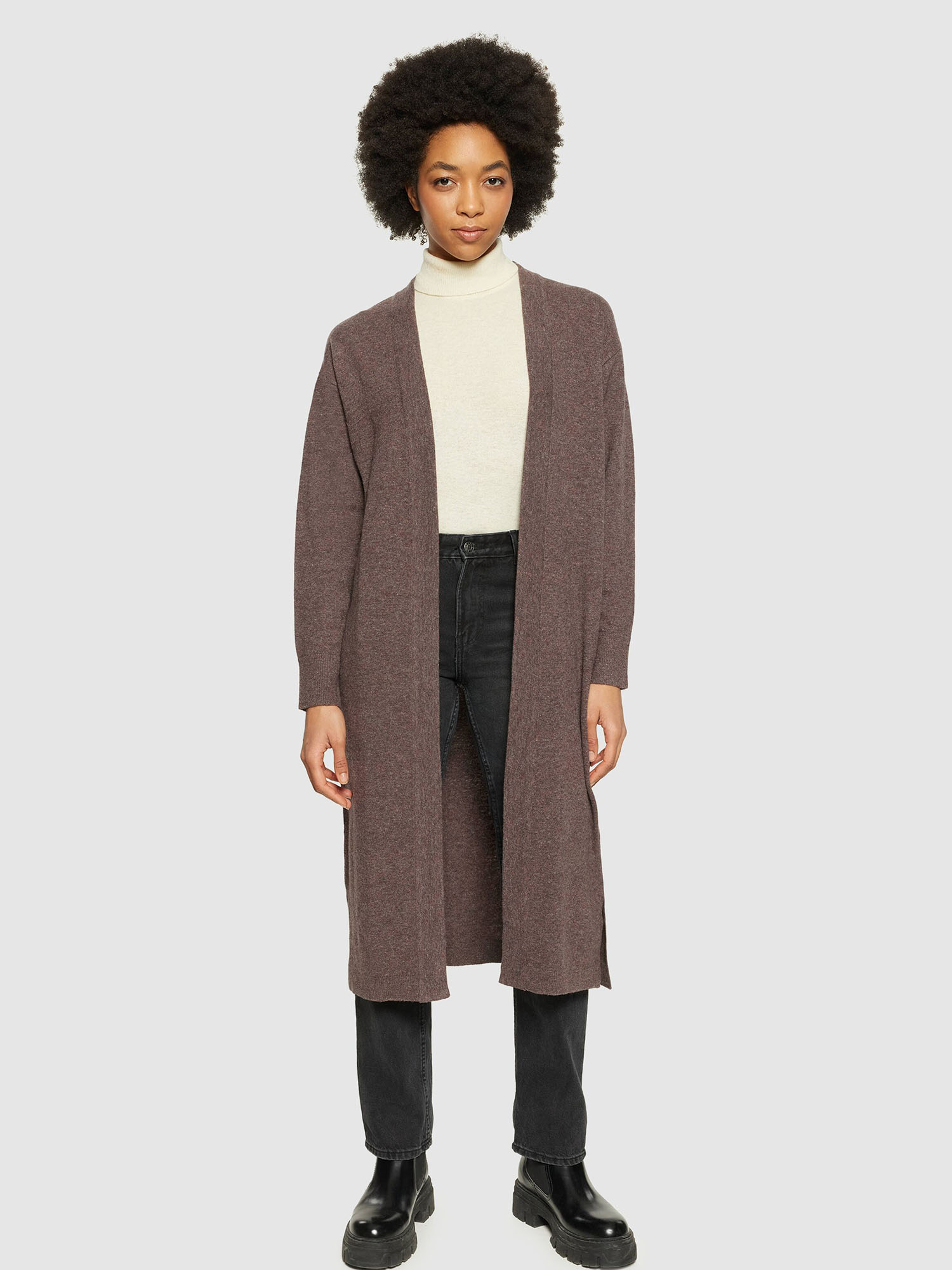 Knowledge Cotton Apparel Lambswool Long Cardigan Demitasse XS