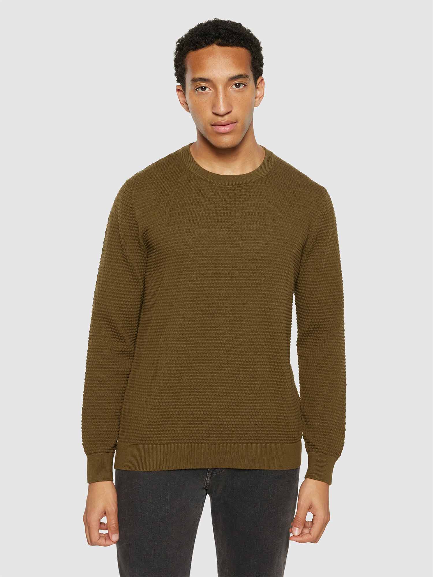 Knowledge Cotton Apparel VAGN Regular Bubble Knit Crew Neck Dark Olive S