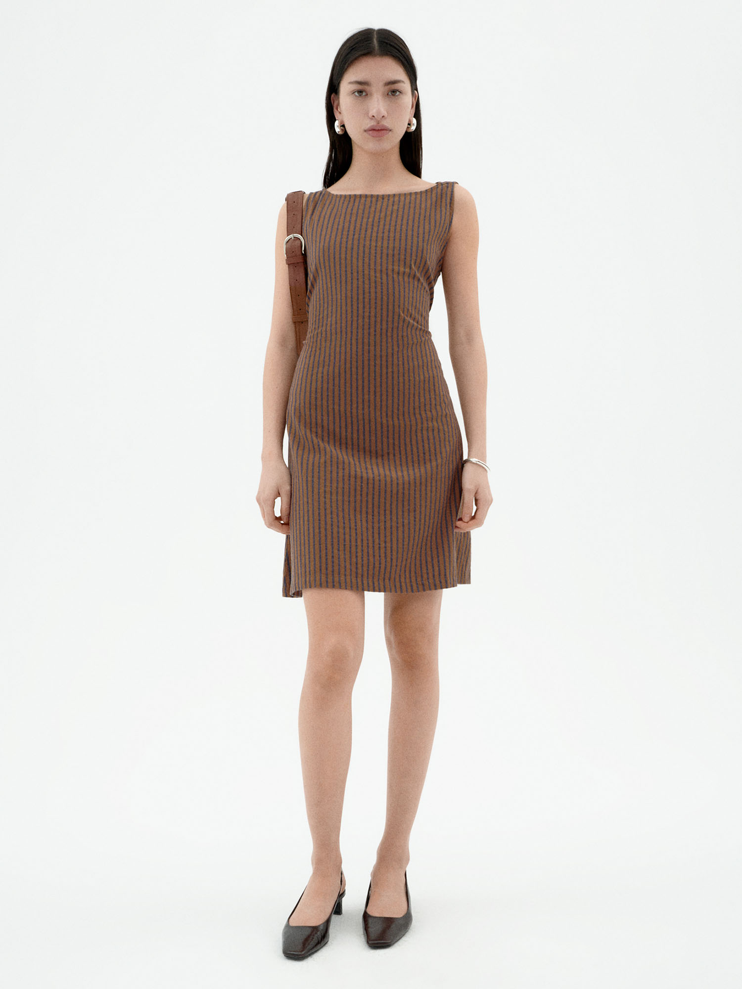 Thinking MU Cecile Dress Brown Stripes L