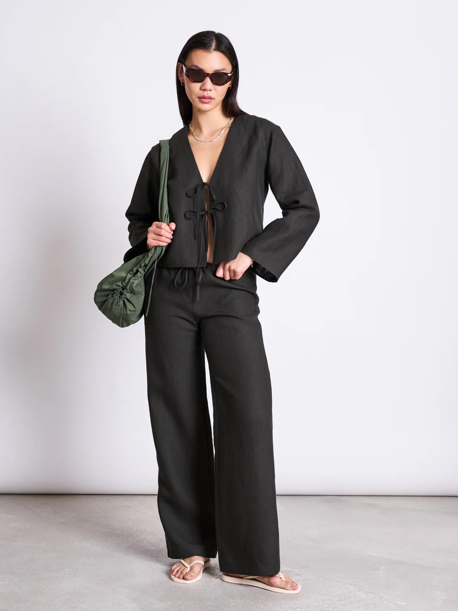 JAN 'N JUNE Linen Drawstring Pants Sjov Dark Olive M