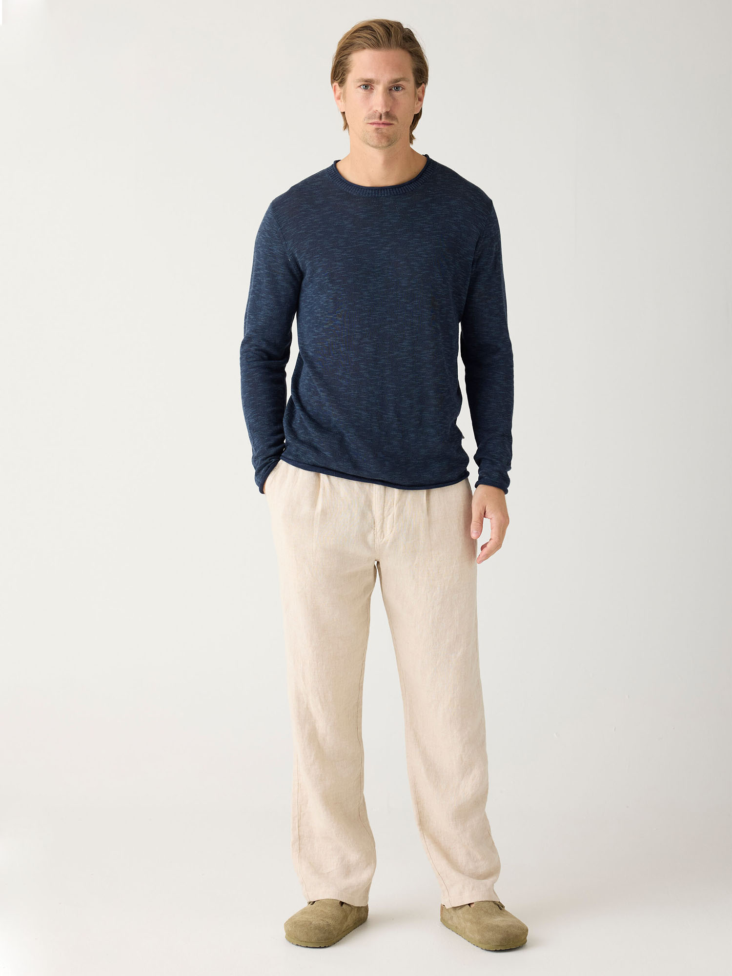 Knowledge Cotton Apparel FIG loose linen pants Yarndyed - Light feather gray S