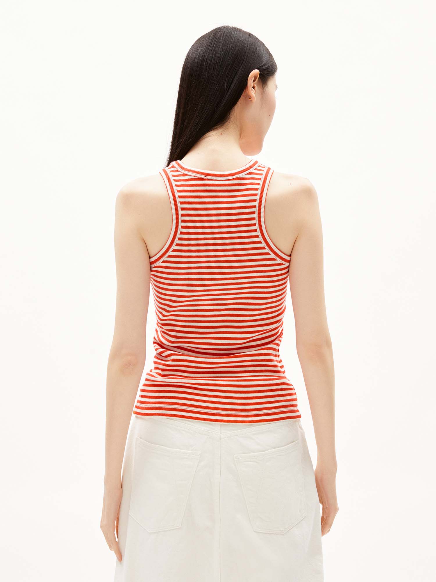 ARMEDANGELS Kanitaa Stripe Poppy Red Oatmilk L
