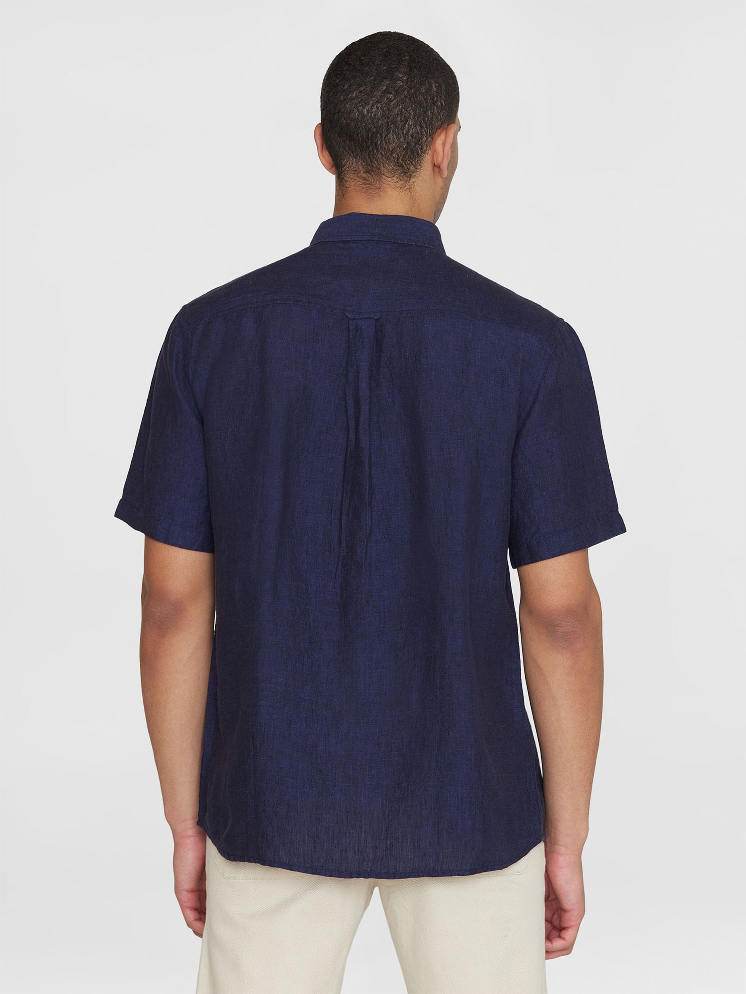 Knowledge Cotton Apparel Regular Linen Short Sleeve Shirt Total Eclipse XL