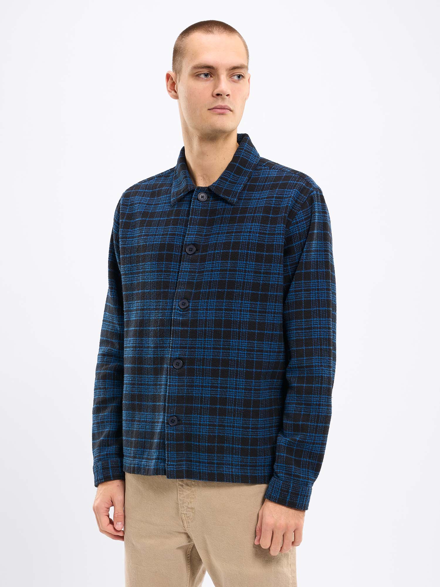 Knowledge Cotton Apparel Classic Checked Cotton Buttoned Overshirt Black Jet S