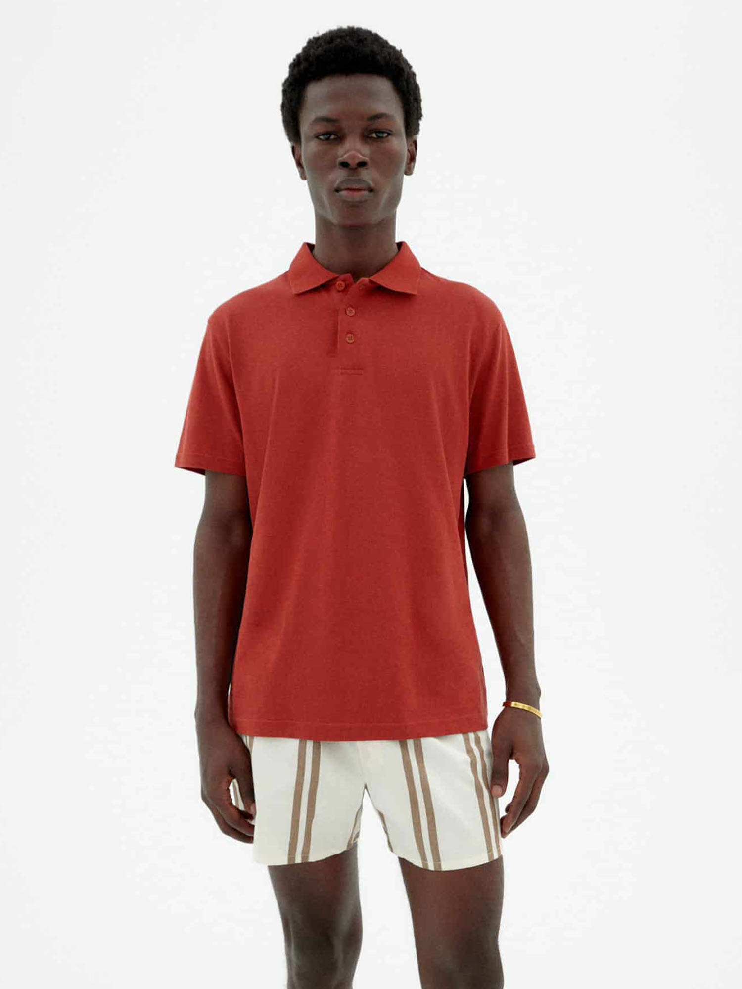 Thinking MU Hemp Polo Orange Red S