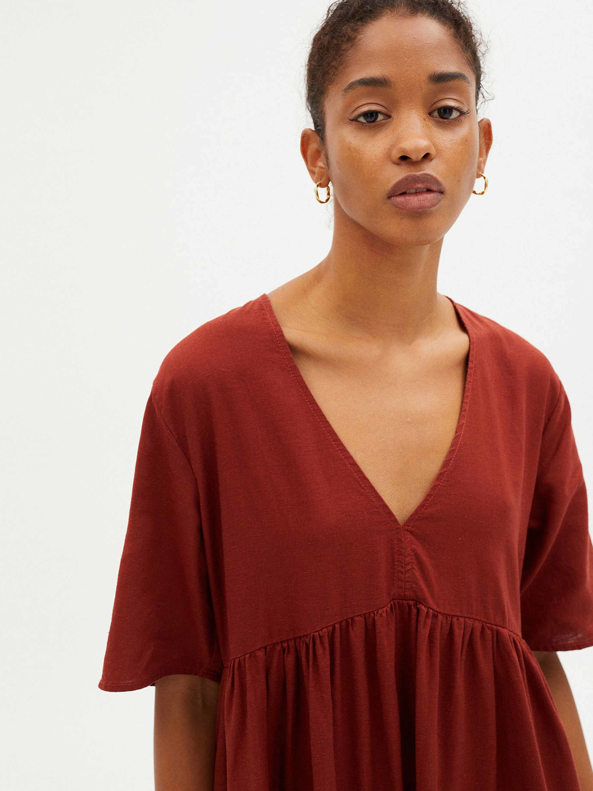 Thinking MU Hemp Fresia Dress Raspberry M