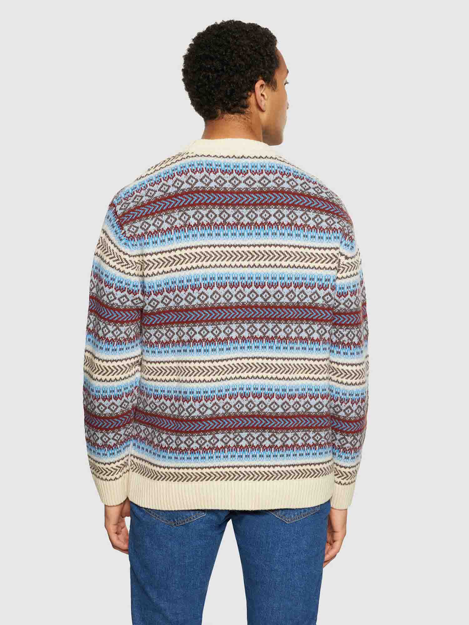 Knowledge Cotton Apparel Knitted Fair Isle Crew Neck Multi Color Stripe XL