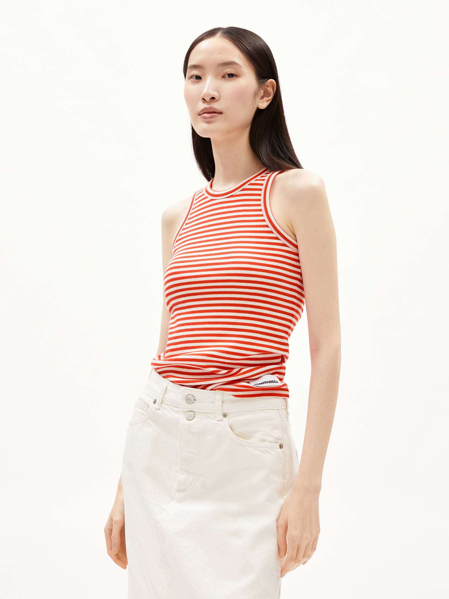 ARMEDANGELS Kanitaa Stripe Poppy Red Oatmilk L