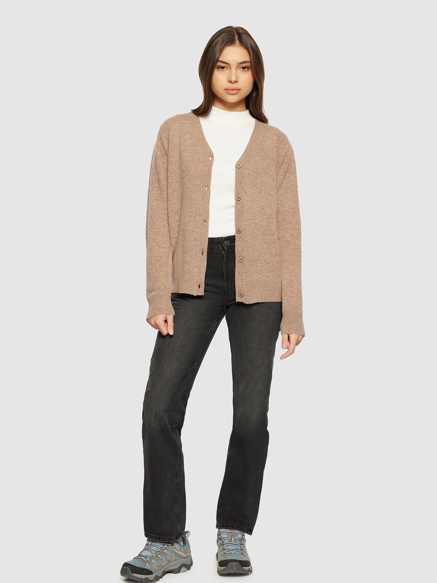 Knowledge Cotton Apparel Lambswool V-Neck Cardigan Kelp melange M