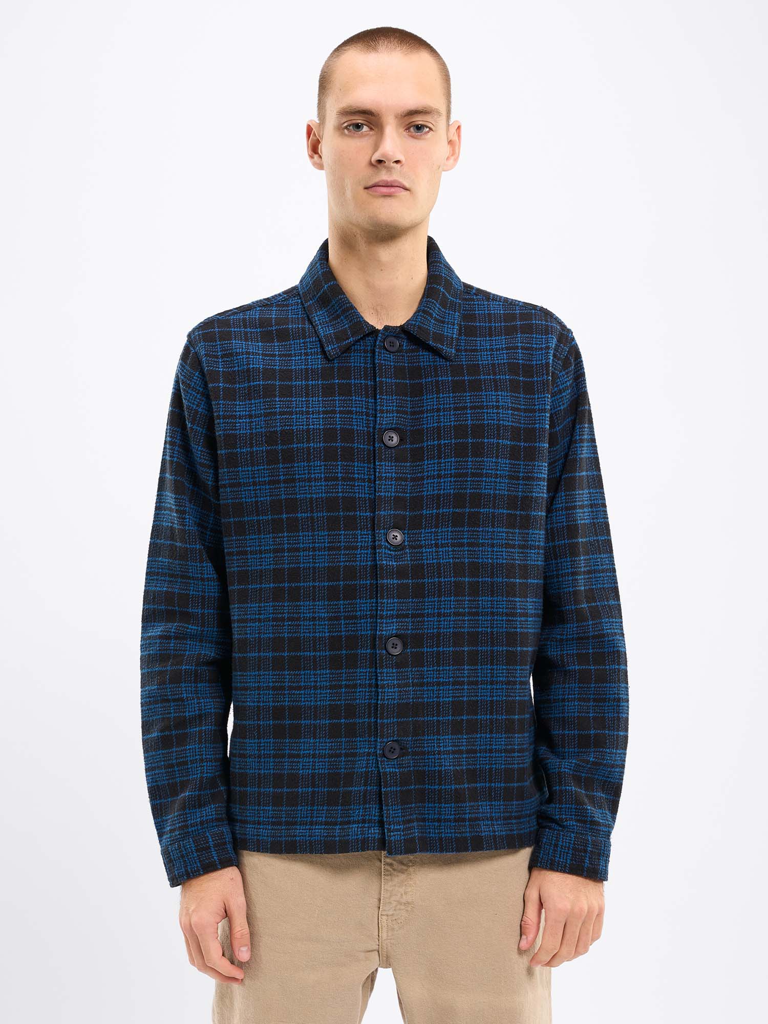 Knowledge Cotton Apparel Classic Checked Cotton Buttoned Overshirt Black Jet S