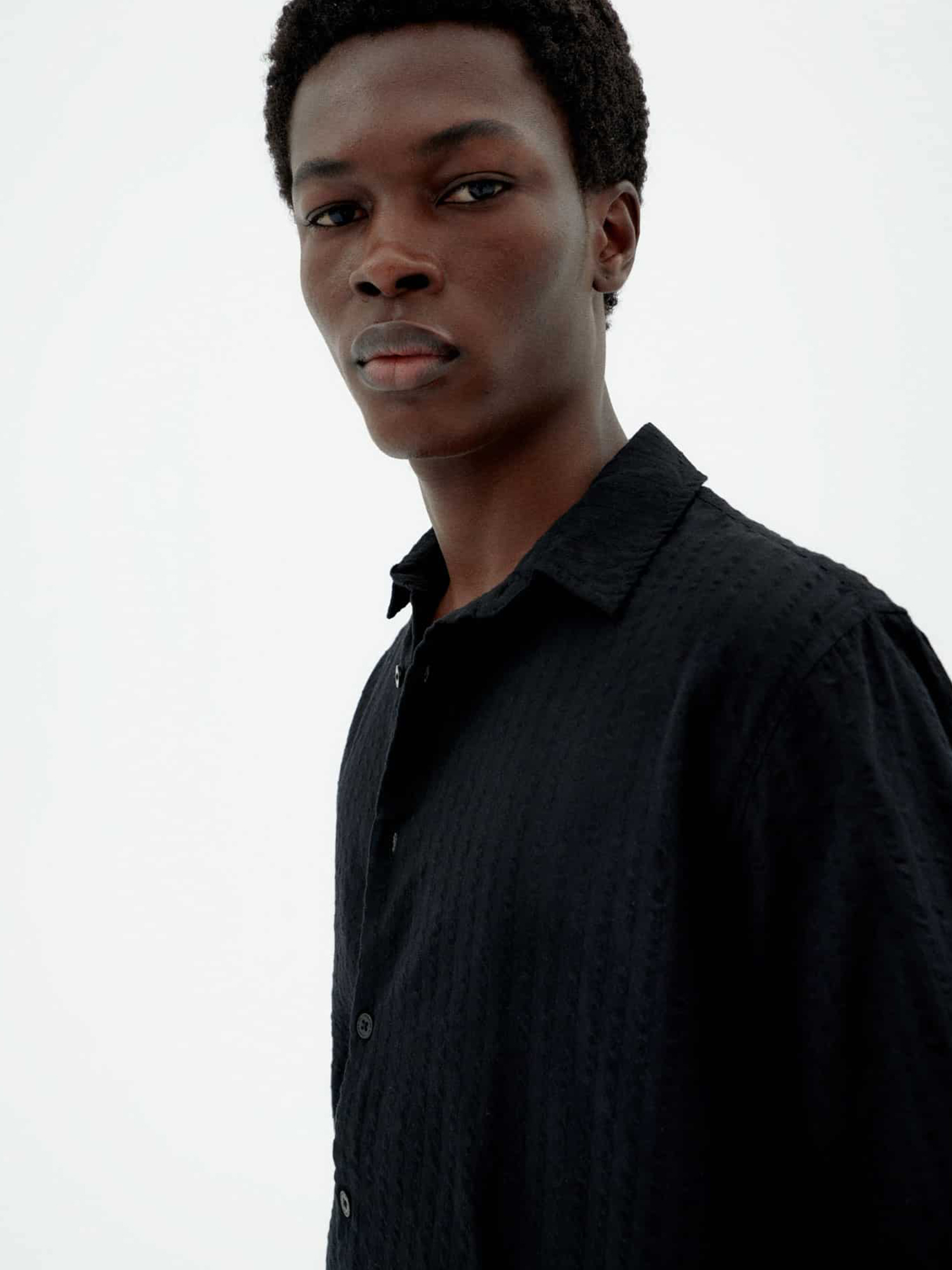 Thinking MU Tom Shirt Black Seersucker S
