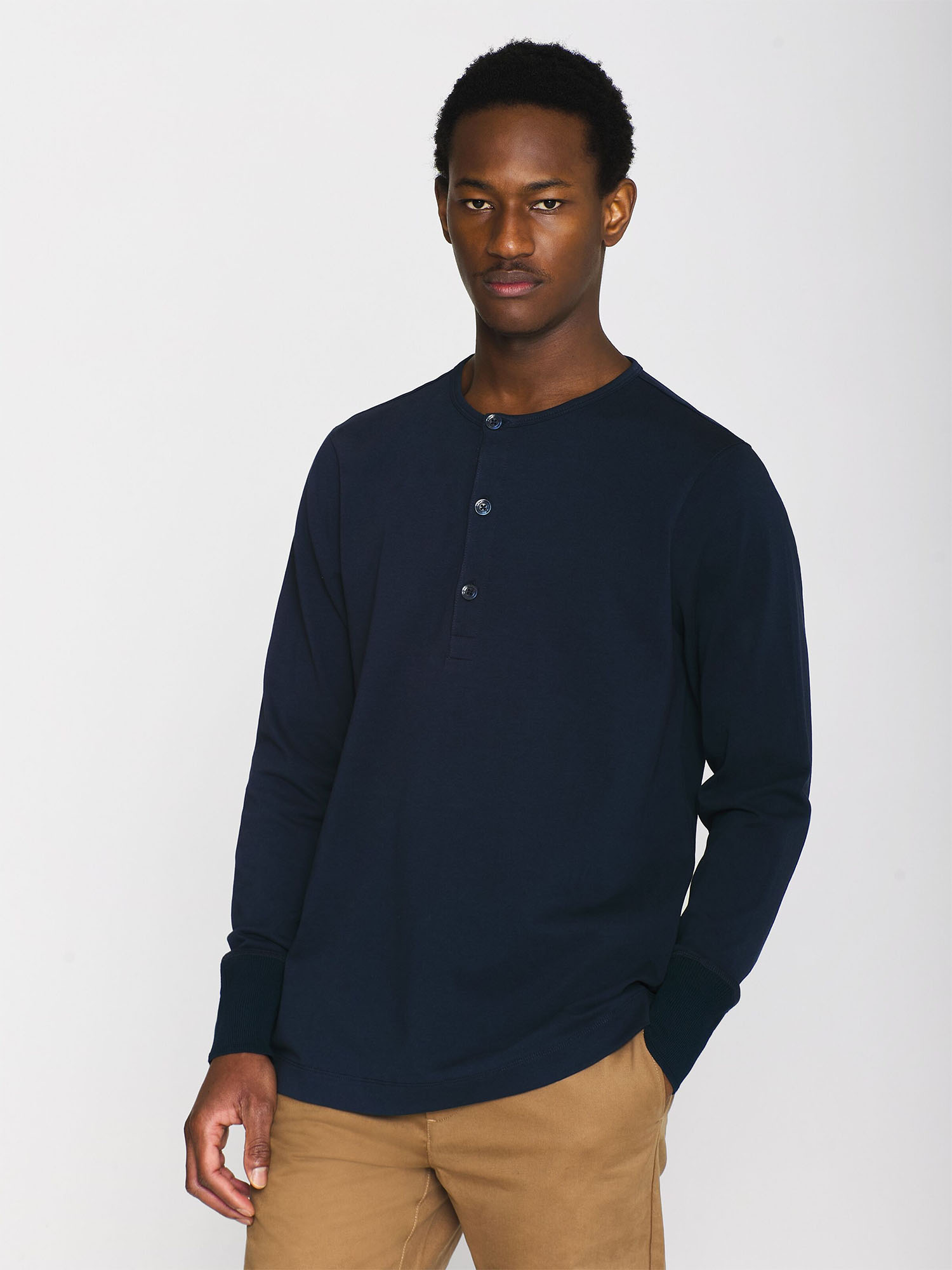 Knowledge Cotton Apparel BO Longsleeve Henley Total Eclipse XL