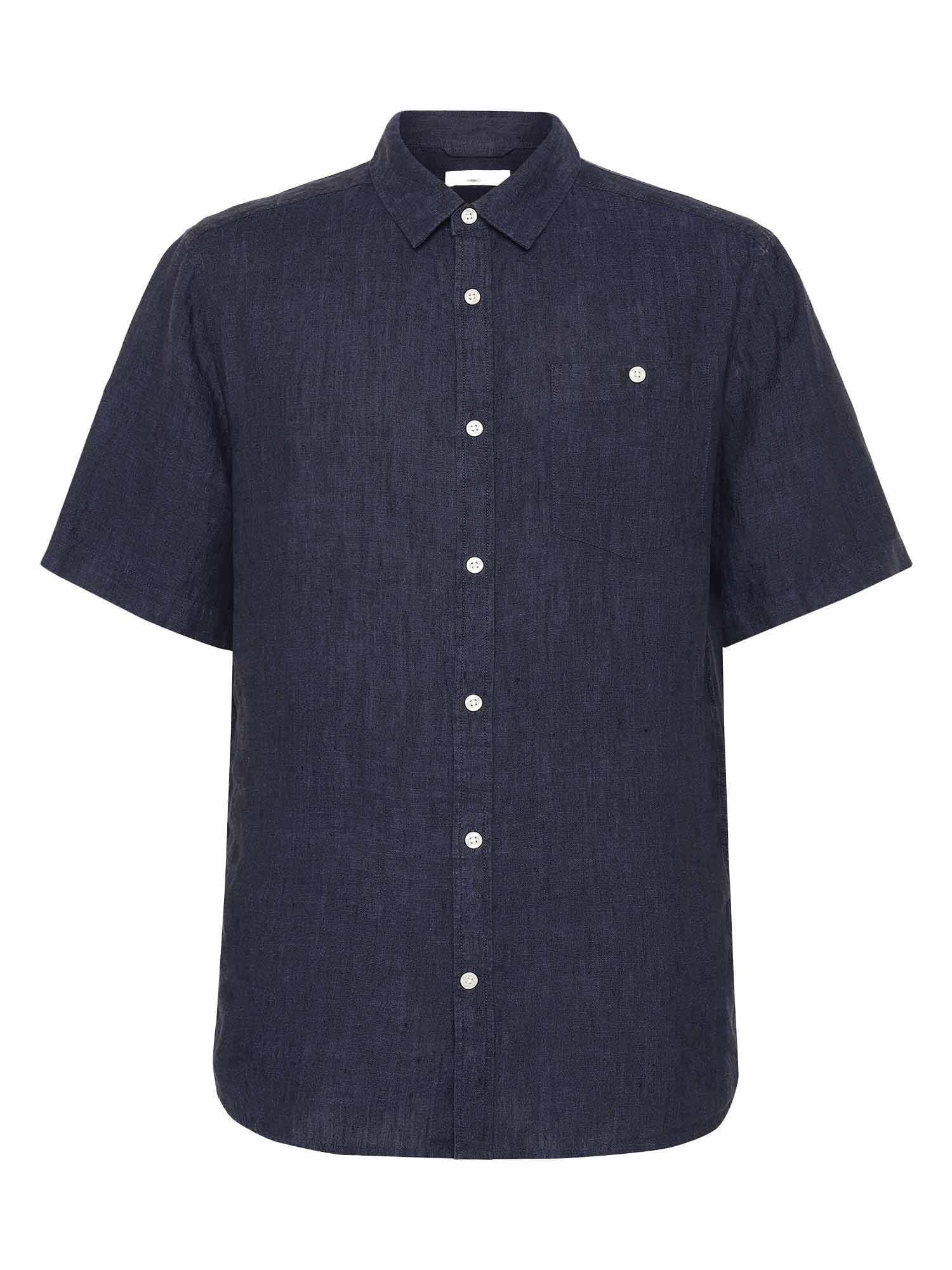 Knowledge Cotton Apparel Regular Linen Short Sleeve Shirt Total Eclipse S