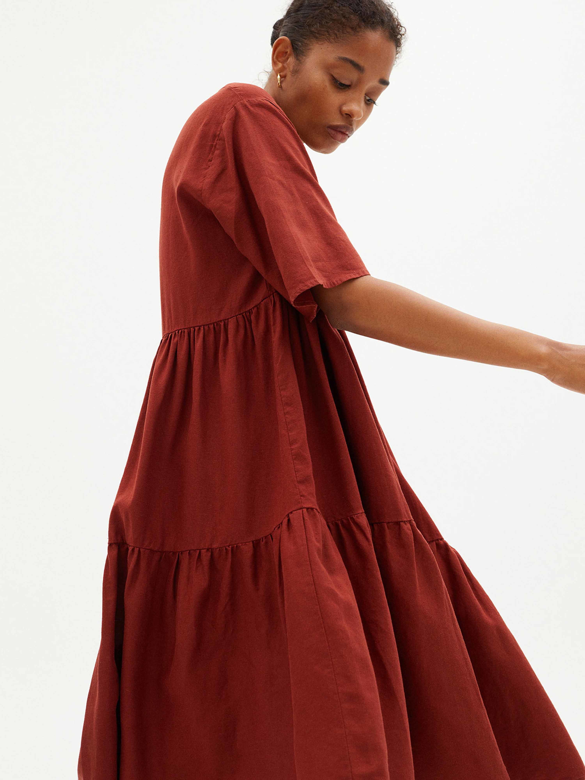 Thinking MU Hemp Fresia Dress Raspberry M