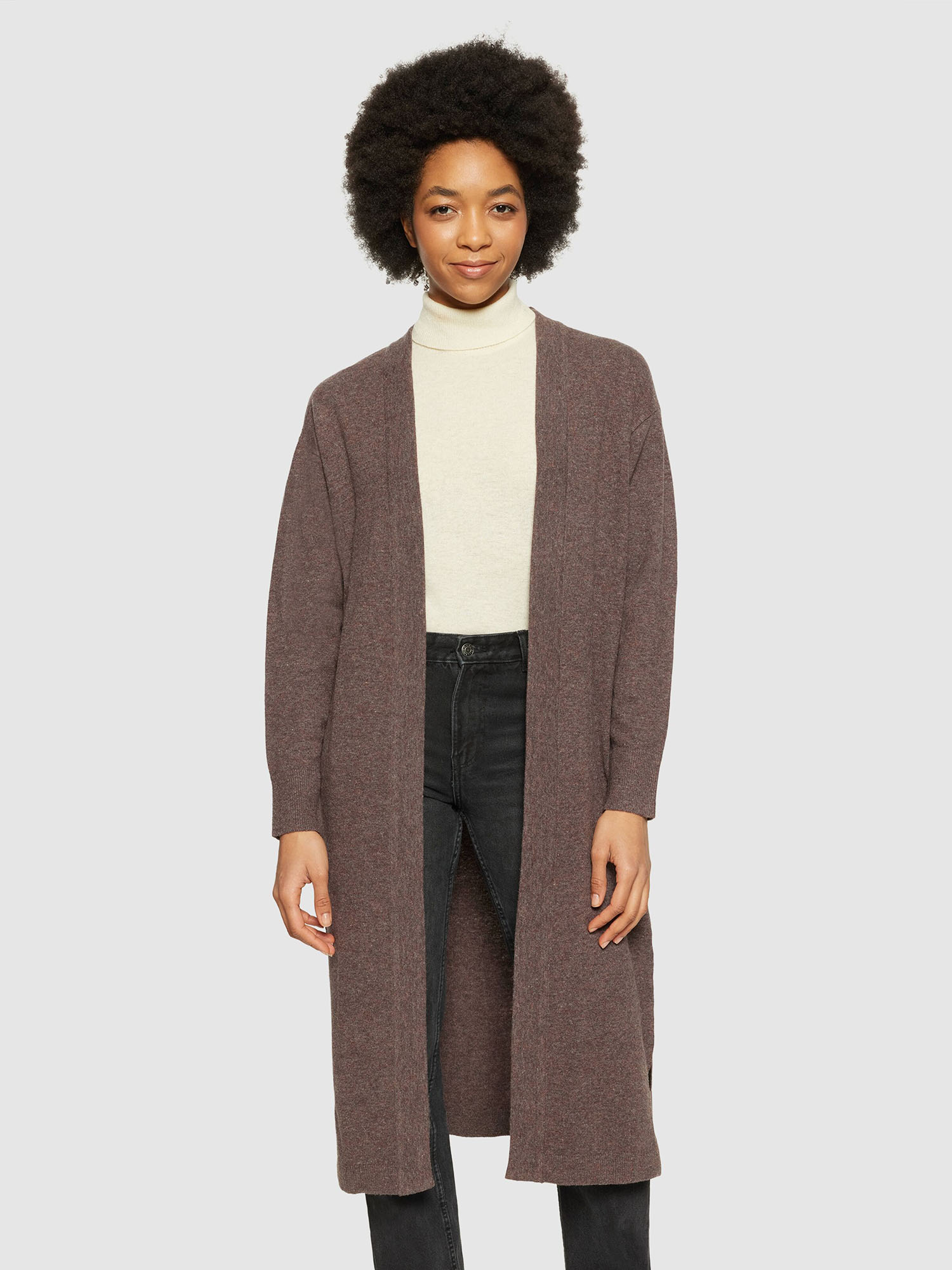 Knowledge Cotton Apparel Lambswool Long Cardigan Demitasse XS