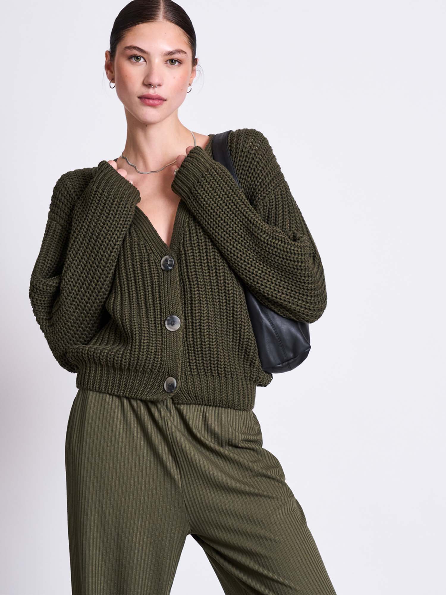 JAN 'N JUNE Chunky Cardigan Lena Dark Olive M