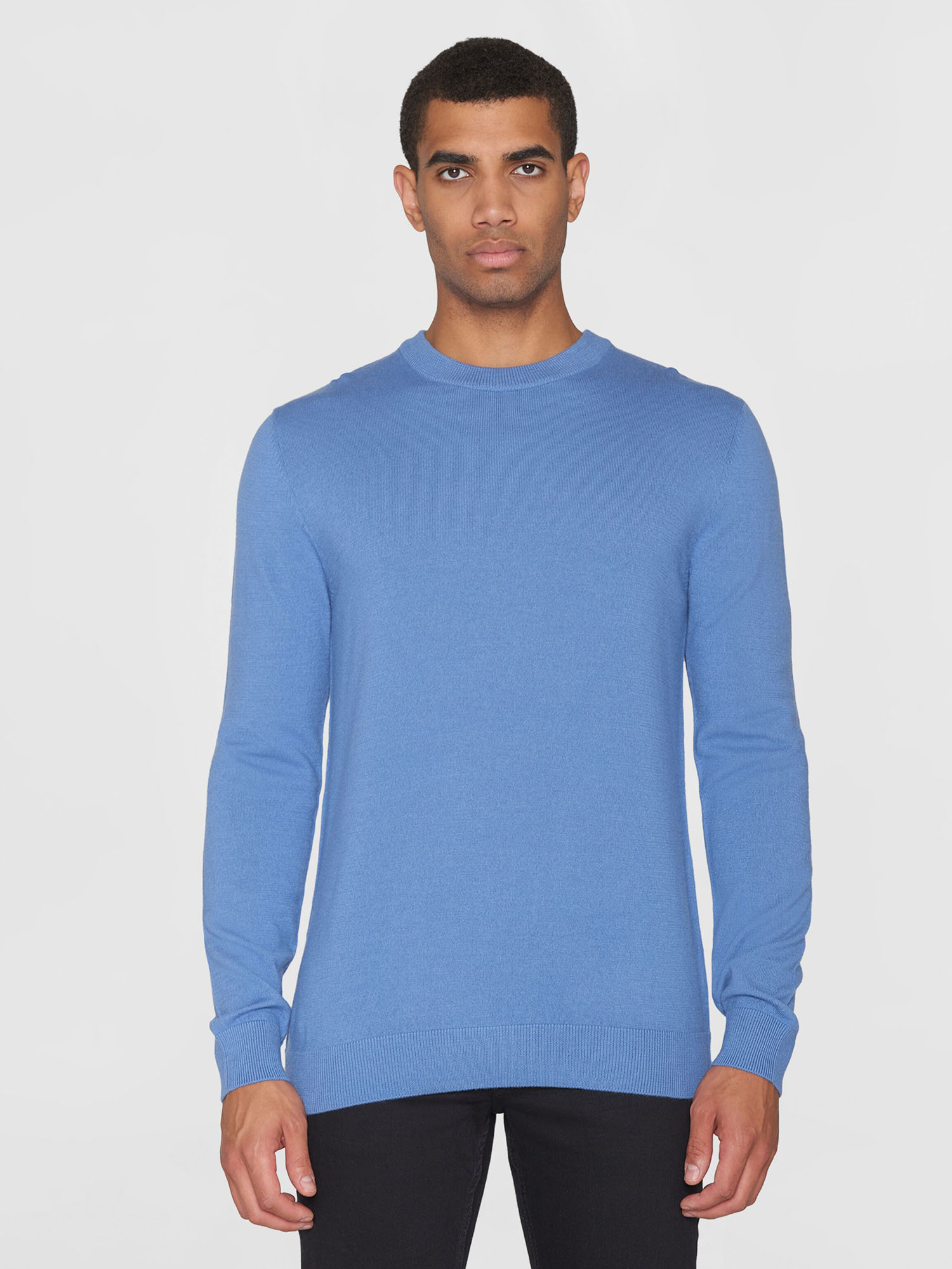 Knowledge Cotton Apparel Regular Merino Knit Crew Neck Moonlight Blue S