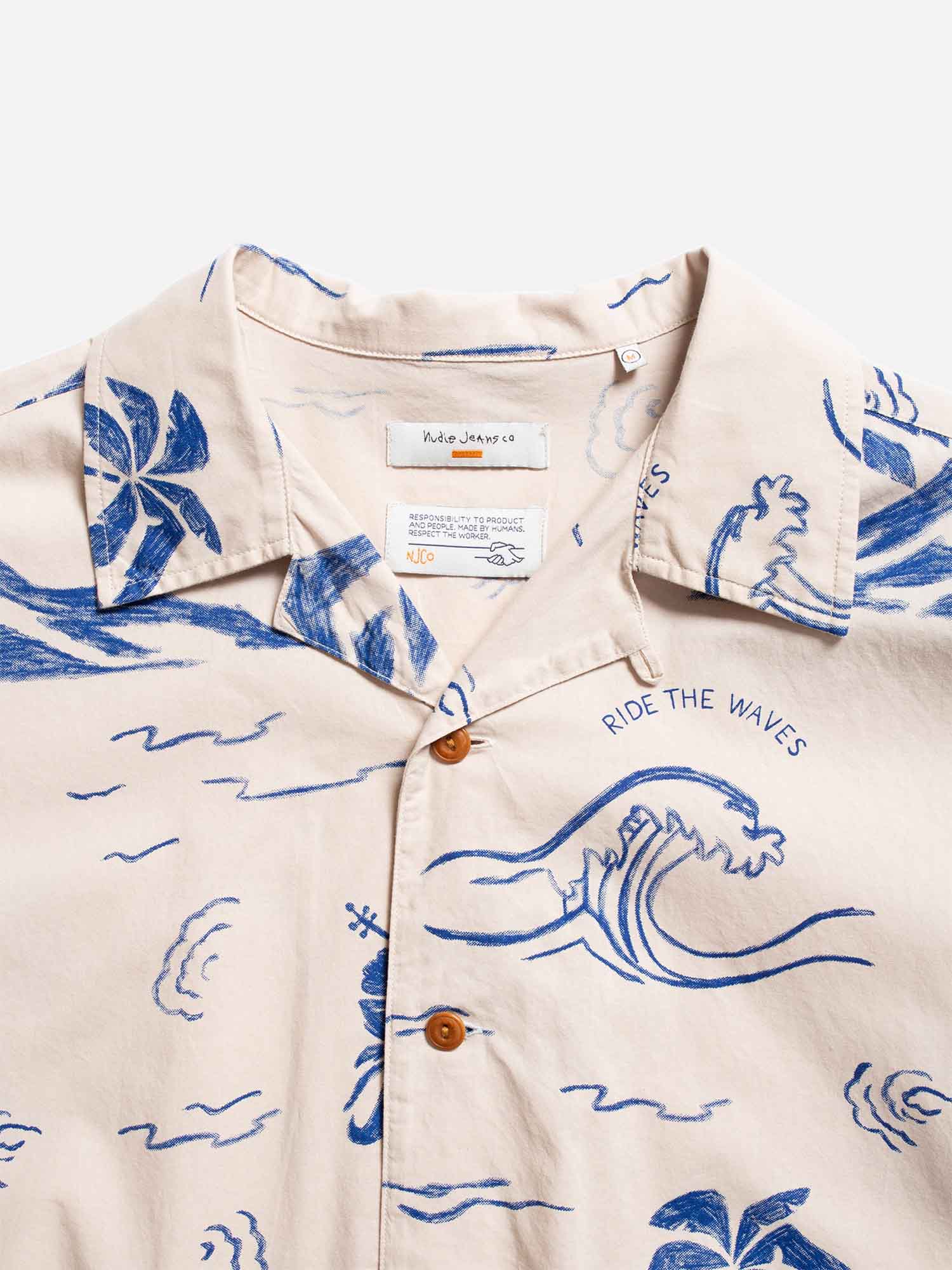 Nudie Jeans Arvid Waves Hawaii Shirt Ecru Waves XL
