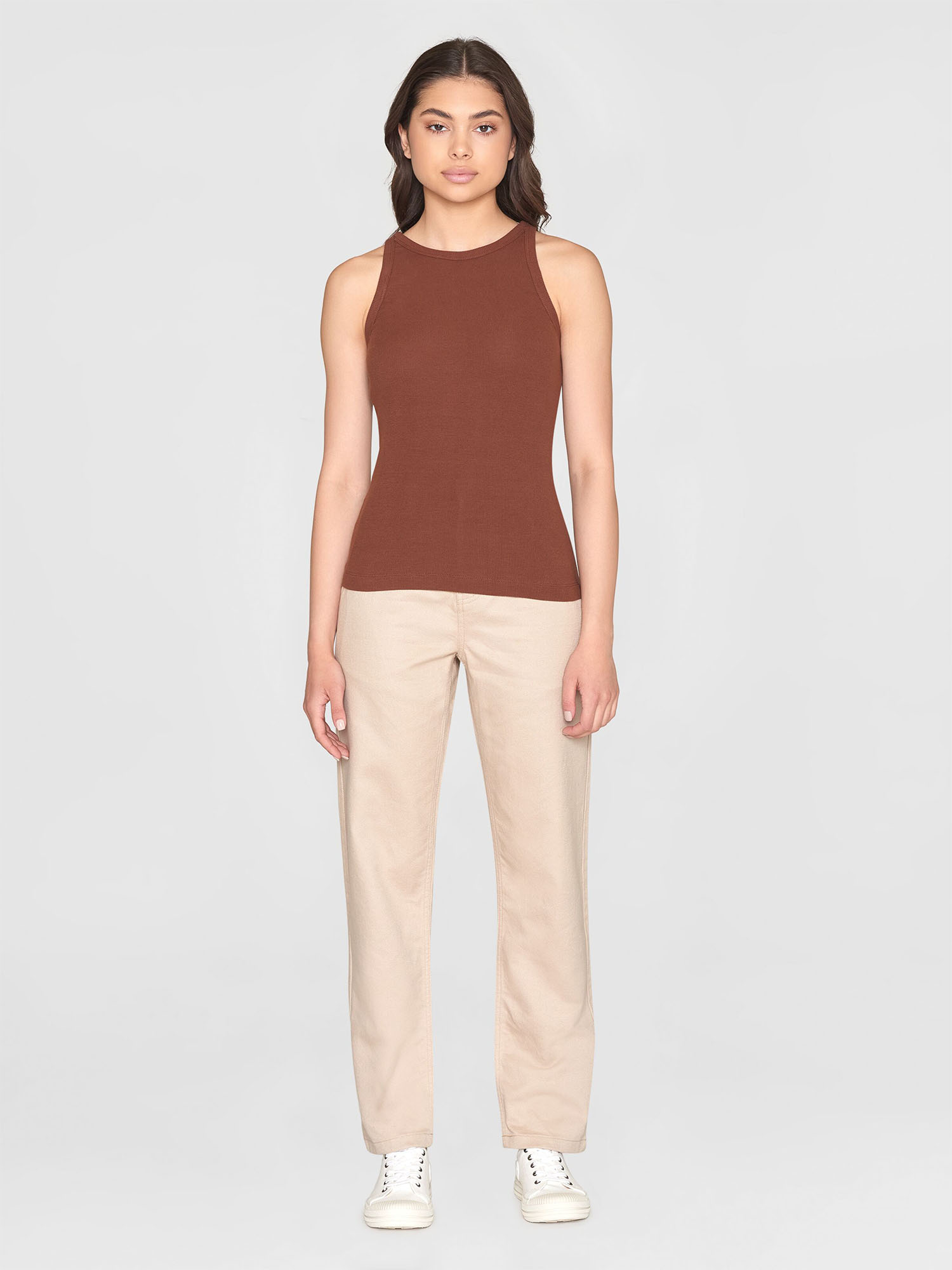 Knowledge Cotton Apparel Racer Rib Top Tiramisu L