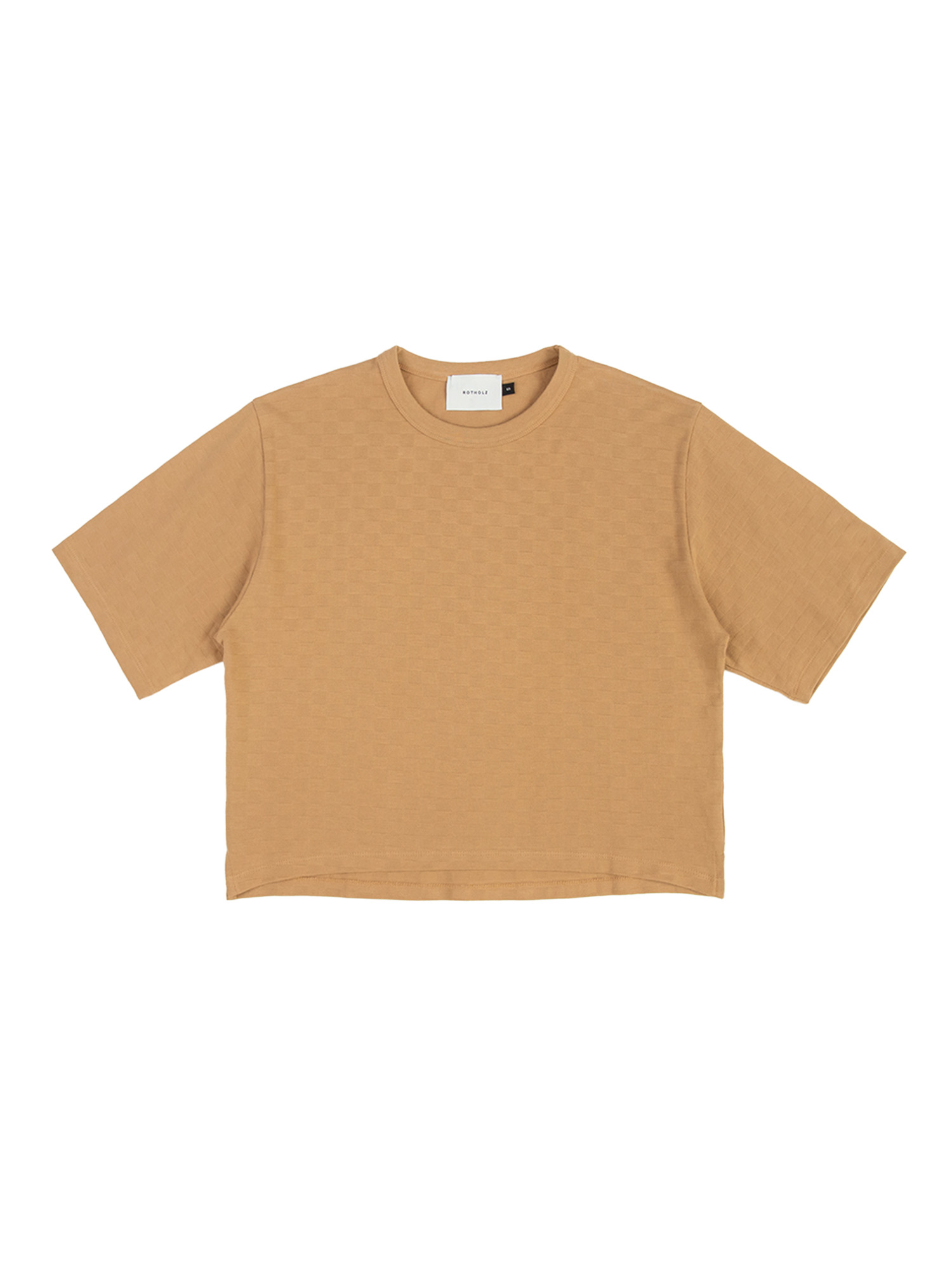 ROTHOLZ Cropped Tonal Check T-Shirt Caramel Brown L