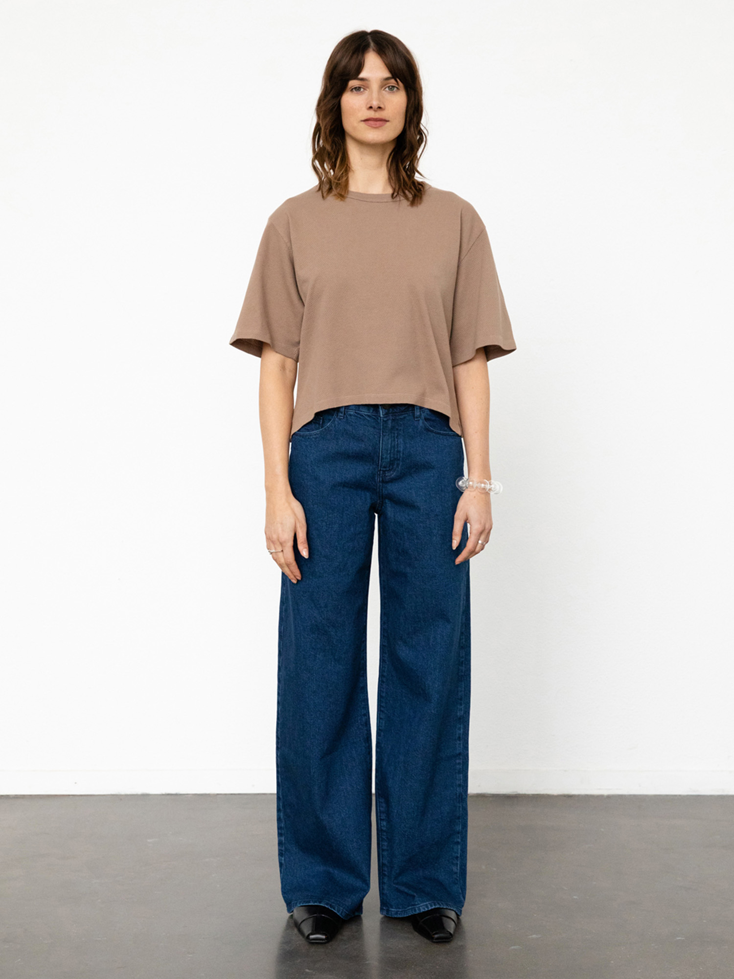 Rotholz Cropped Waffel T-Shirt Washed Brown S