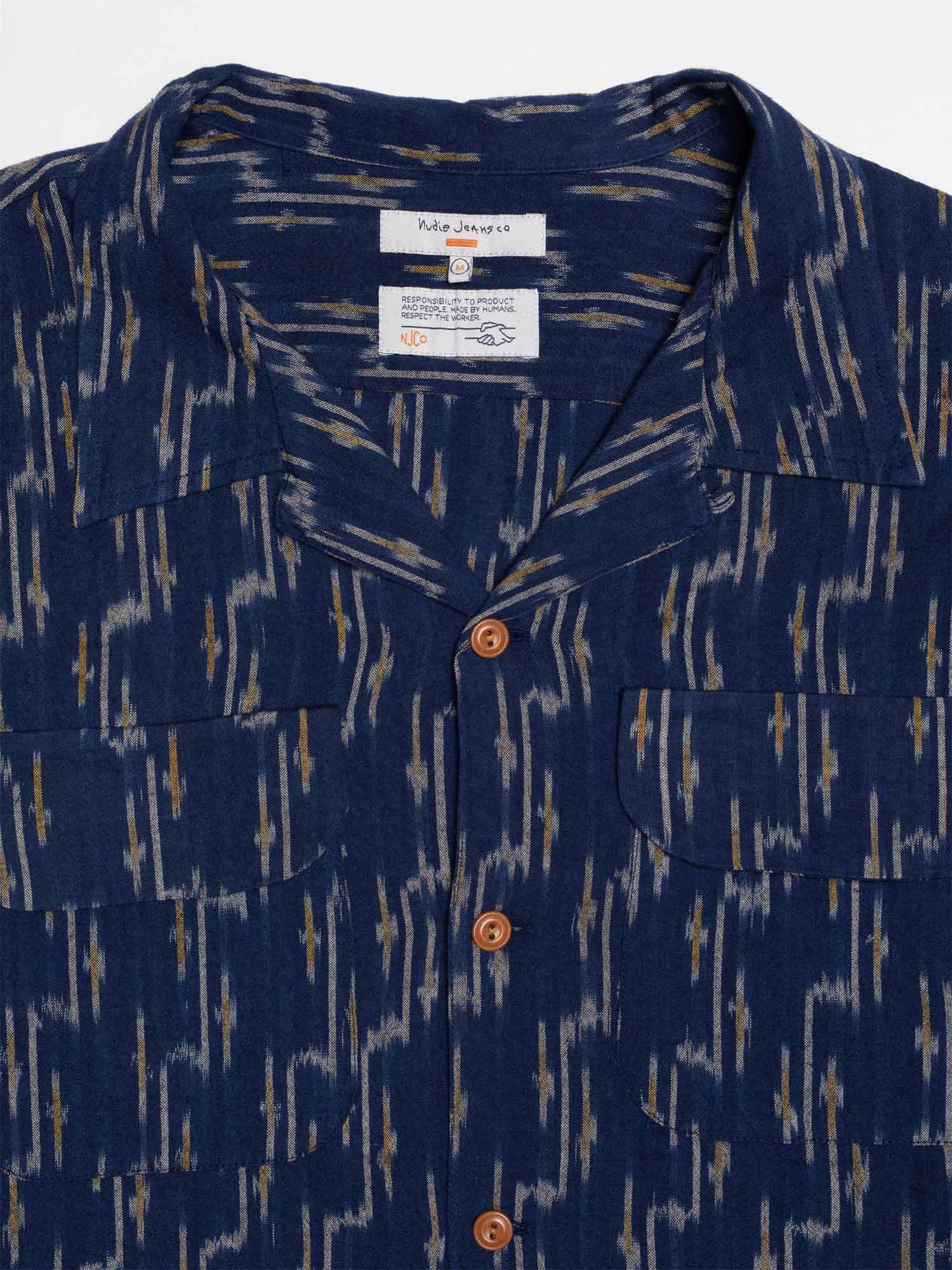 Nudie Jeans Arvid Ikat Shirt Blueberry L