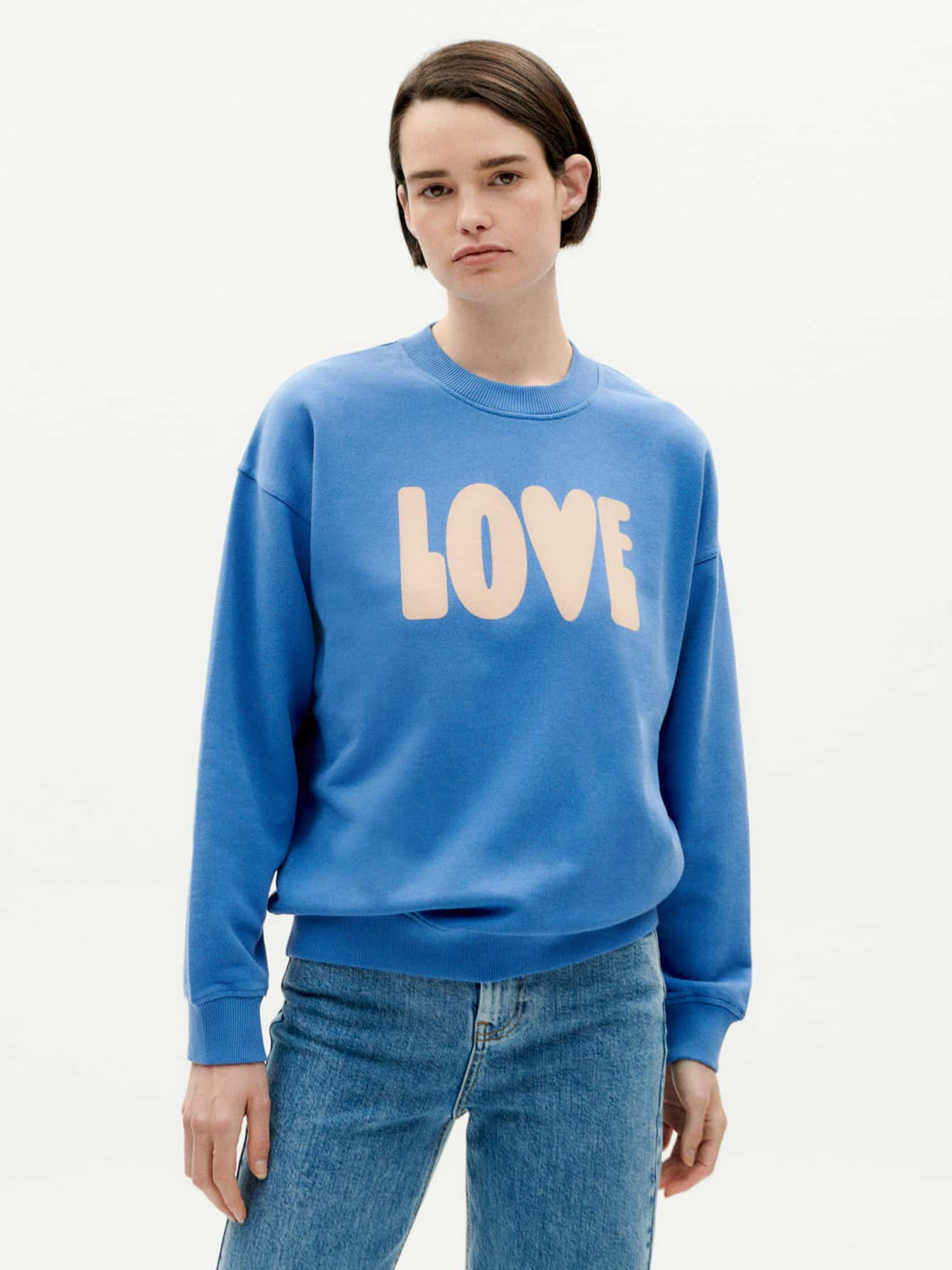 Thinking Mu Love Sweater Ecru Heritage Blue L