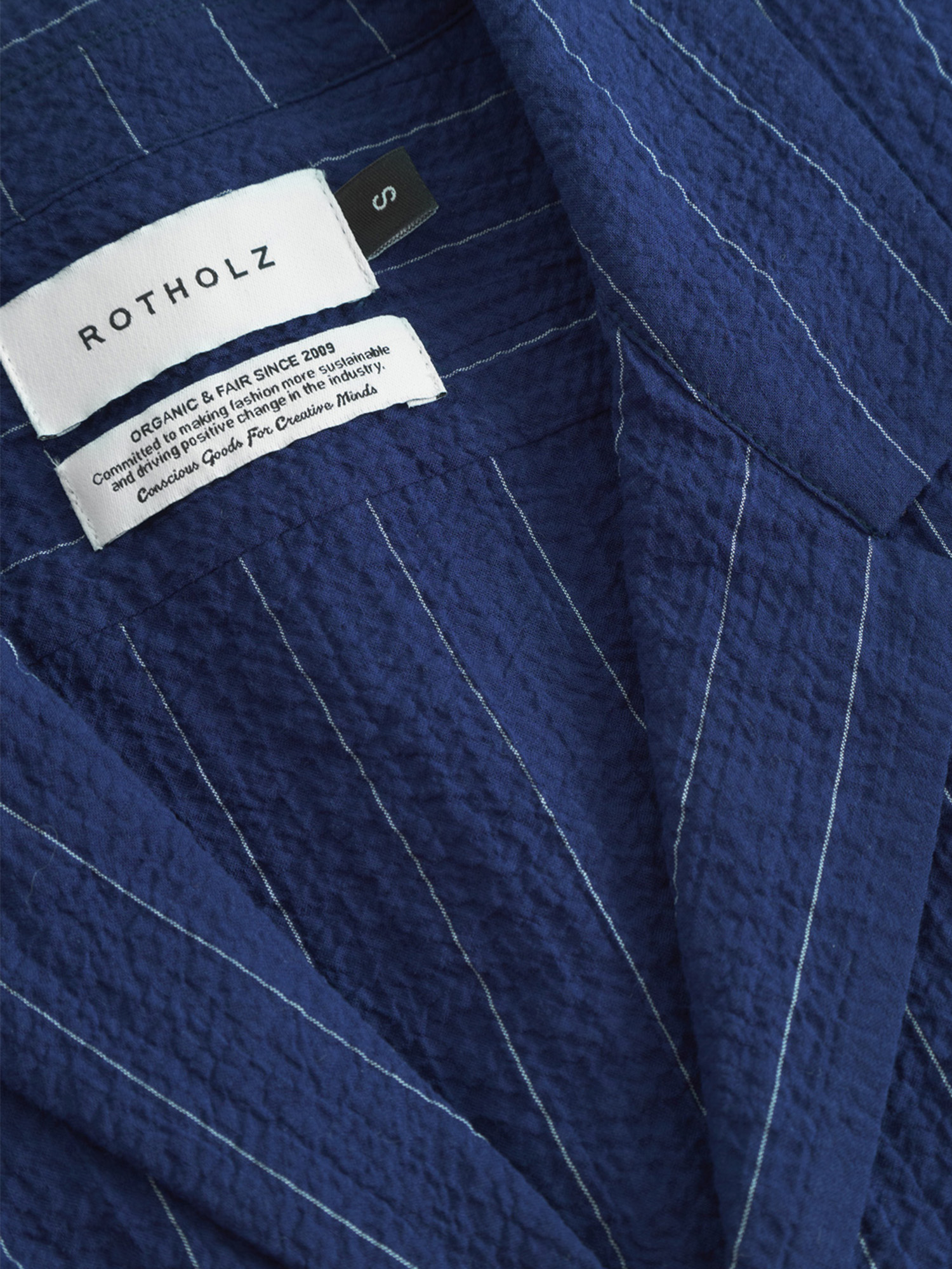 Rotholz Cropped Bowling Shirt Navy Pinstripe XS