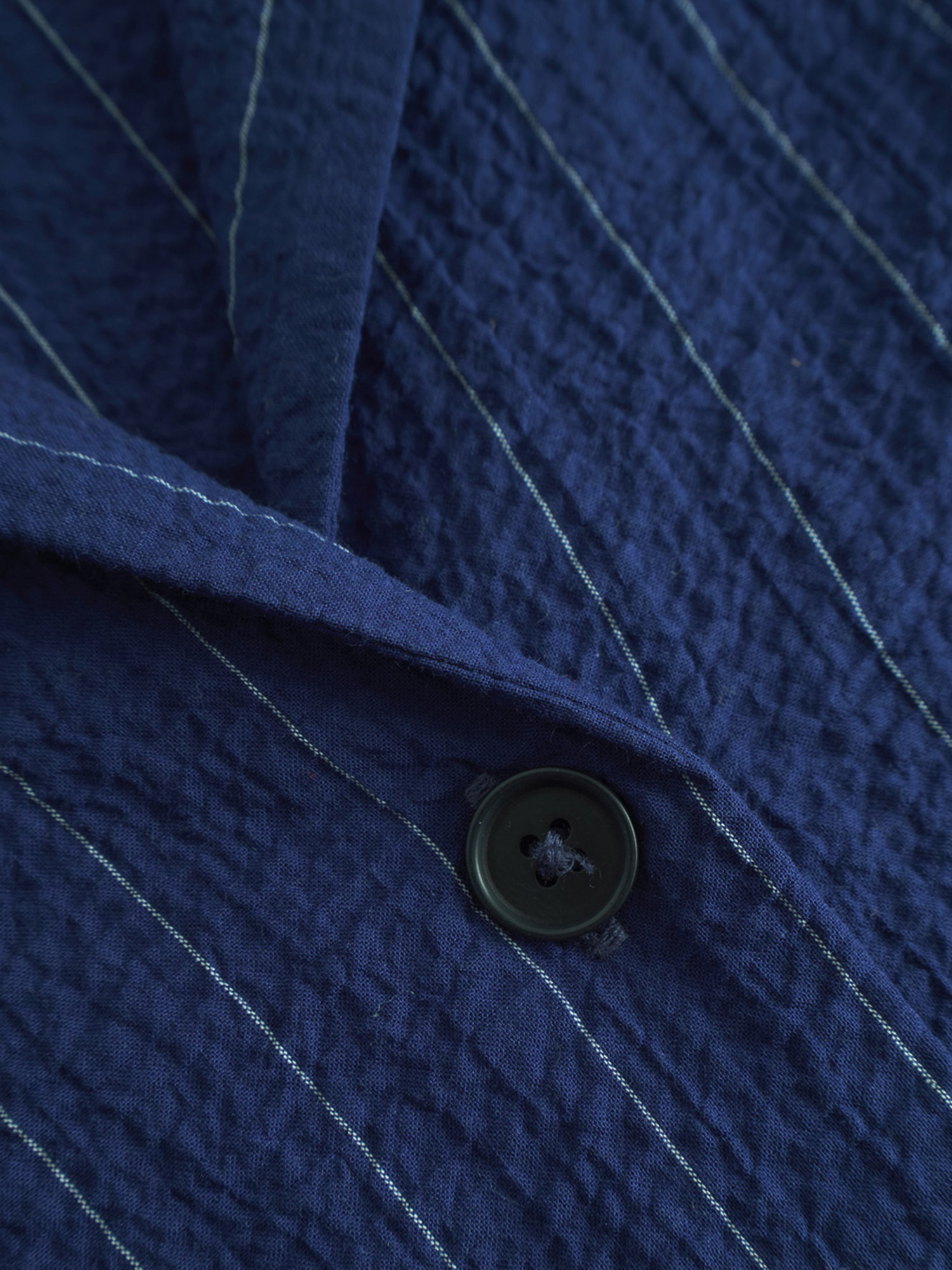Rotholz Cropped Bowling Shirt Navy Pinstripe XS