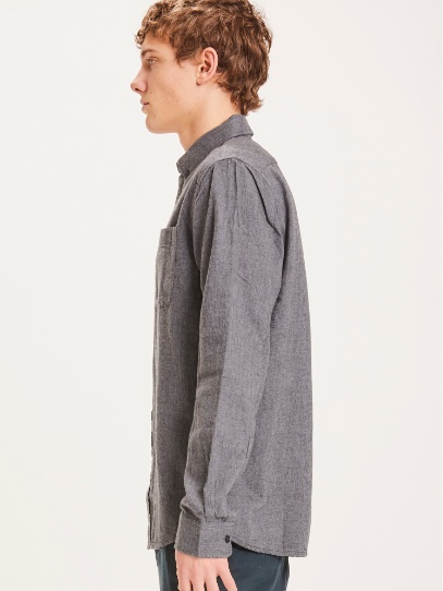 Knowledge Cotton Apparel ELDER Regular Fit Melange Flannel Shirt Dark Grey Melange XL