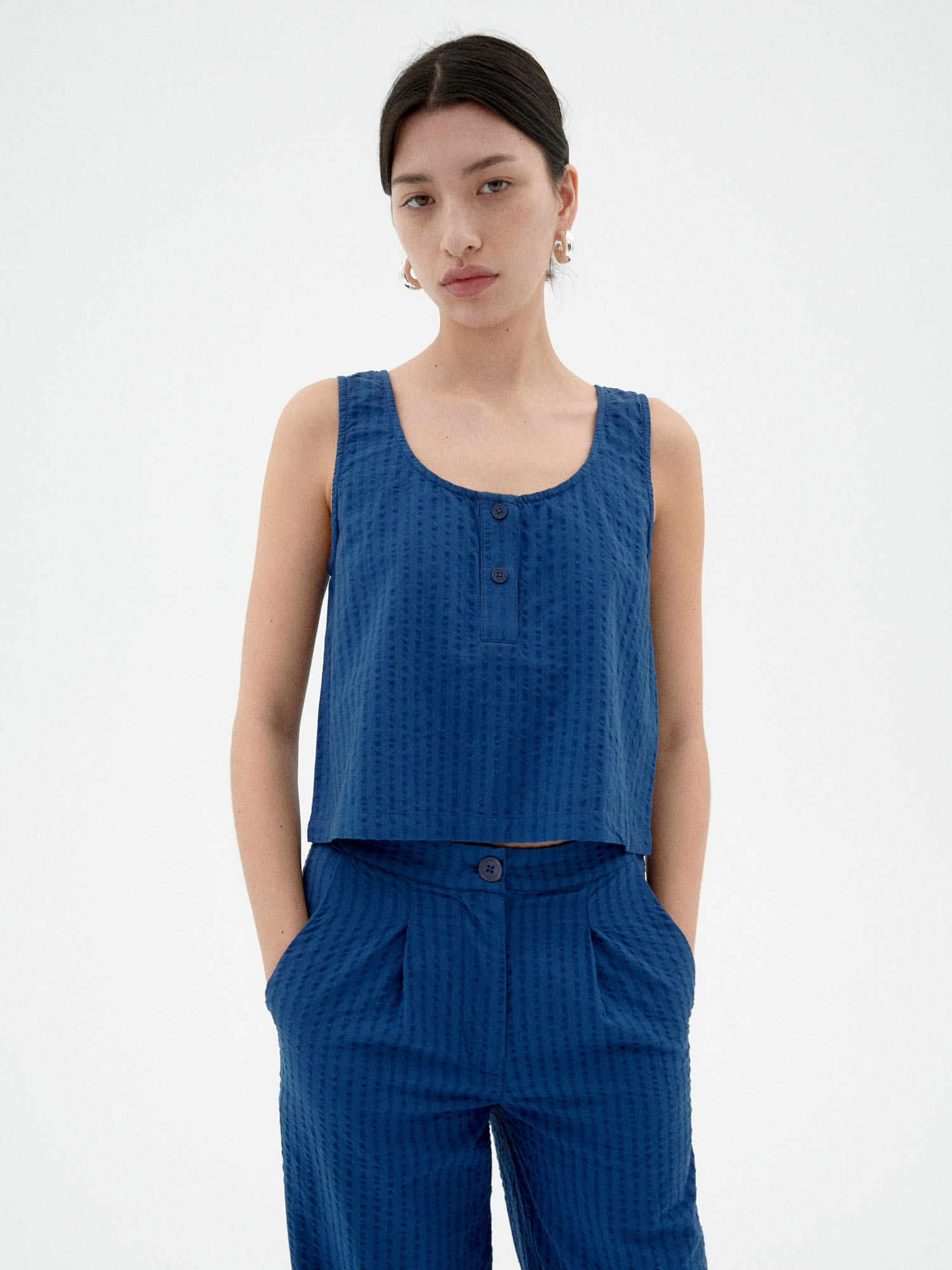 Thinking MU Justine Top Seersucker Cobalt L