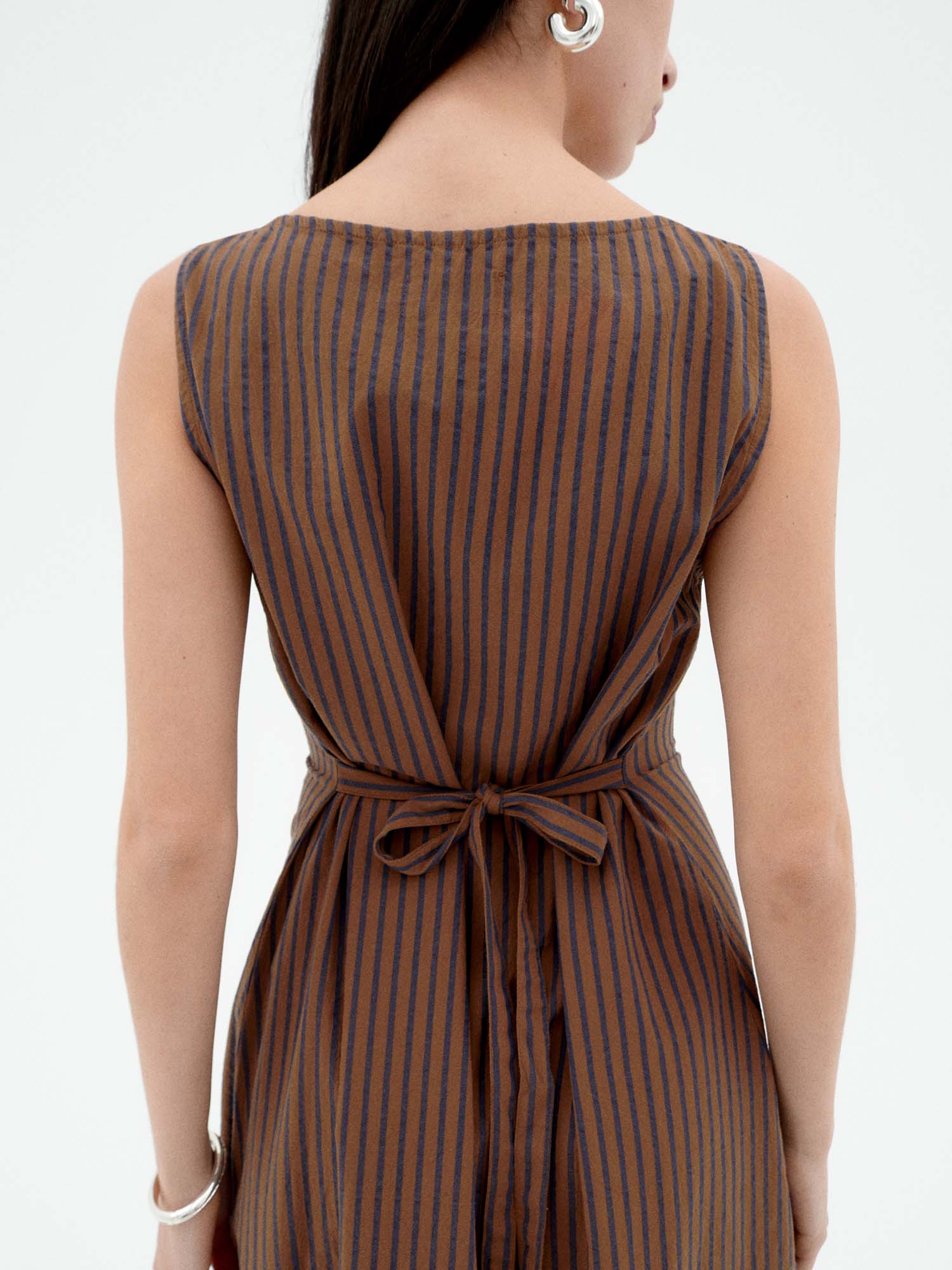 Thinking MU Cecile Dress Brown Stripes L