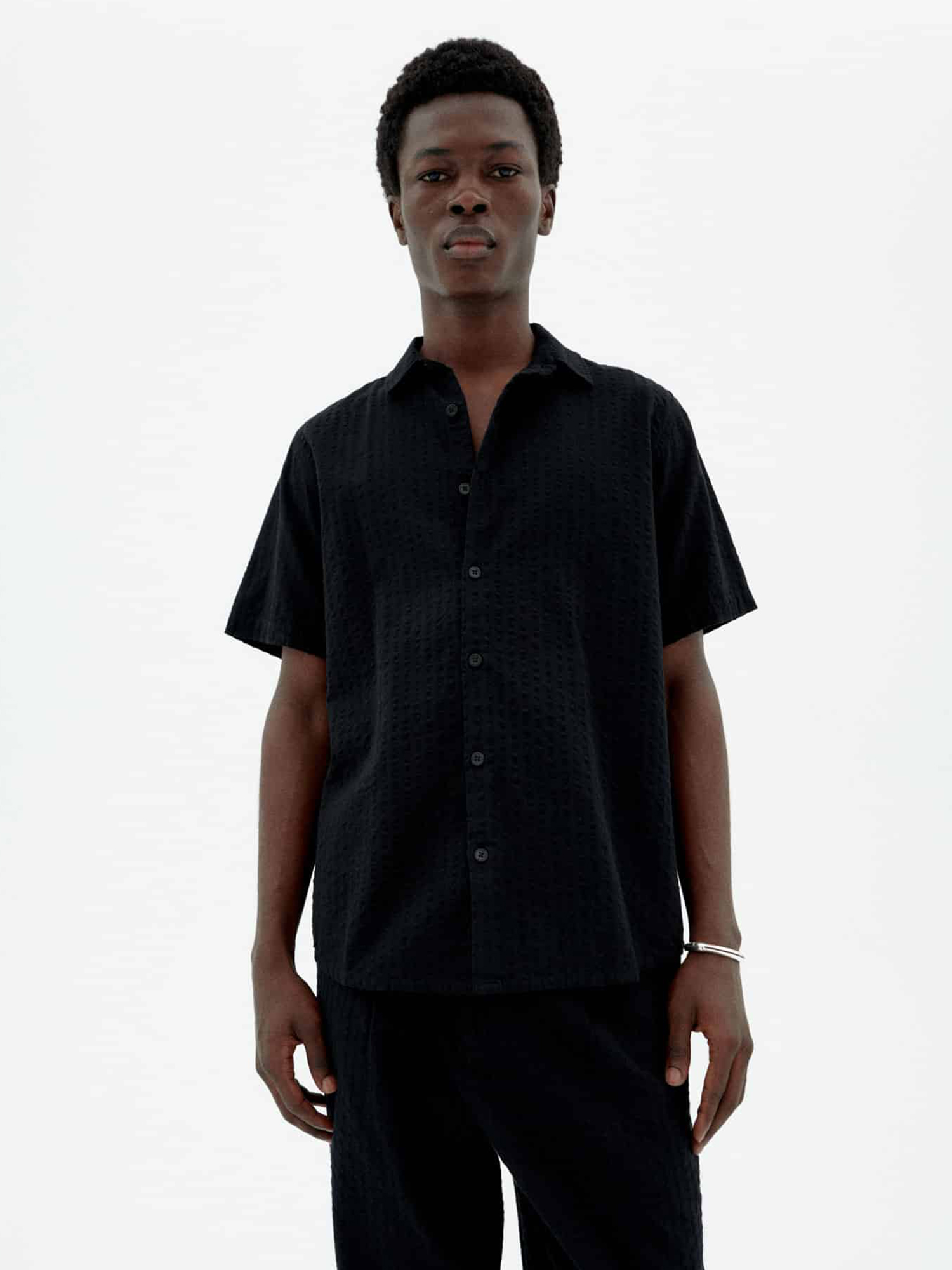 Thinking MU Tom Shirt Black Seersucker S