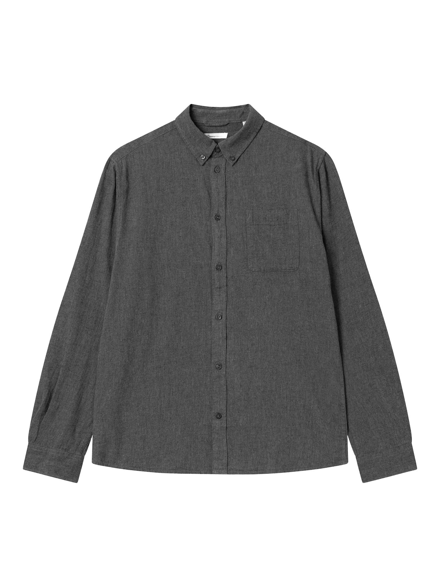 Knowledge Cotton Apparel Regular Fit Melangé Flannel Shirt Dark Grey Melange S