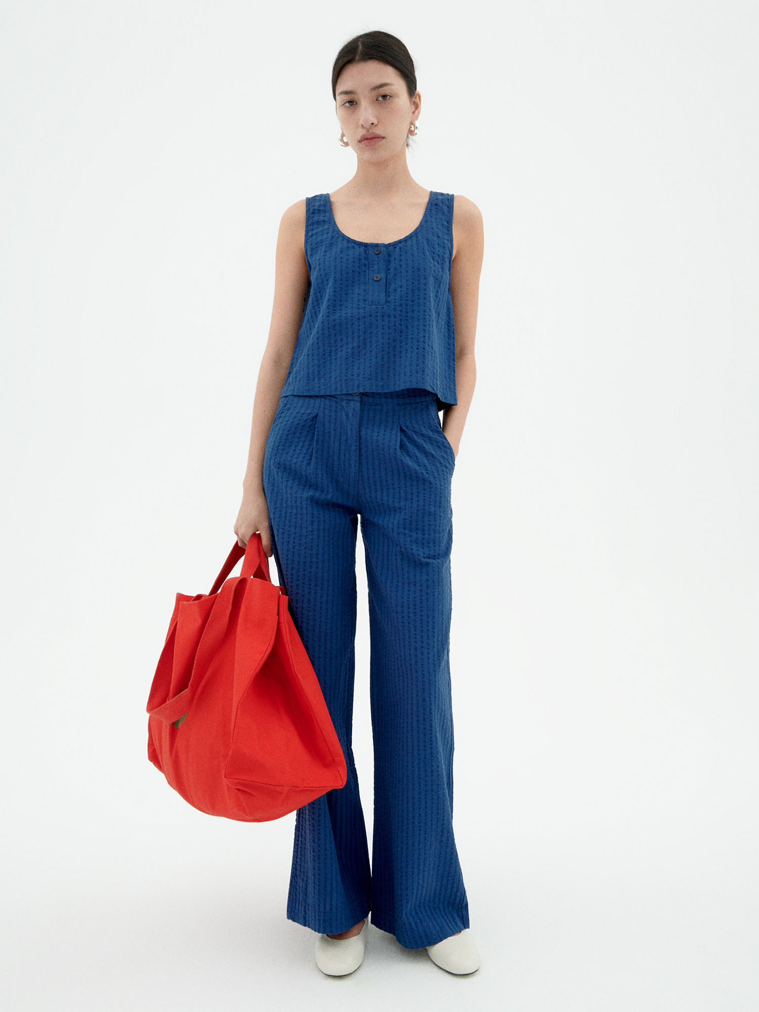 Thinking MU Justine Top Seersucker Cobalt XS
