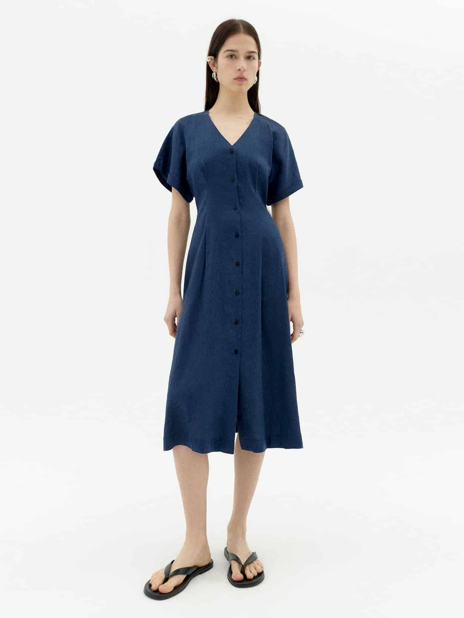 Thinking MU Hemp Laura Dress Navy M