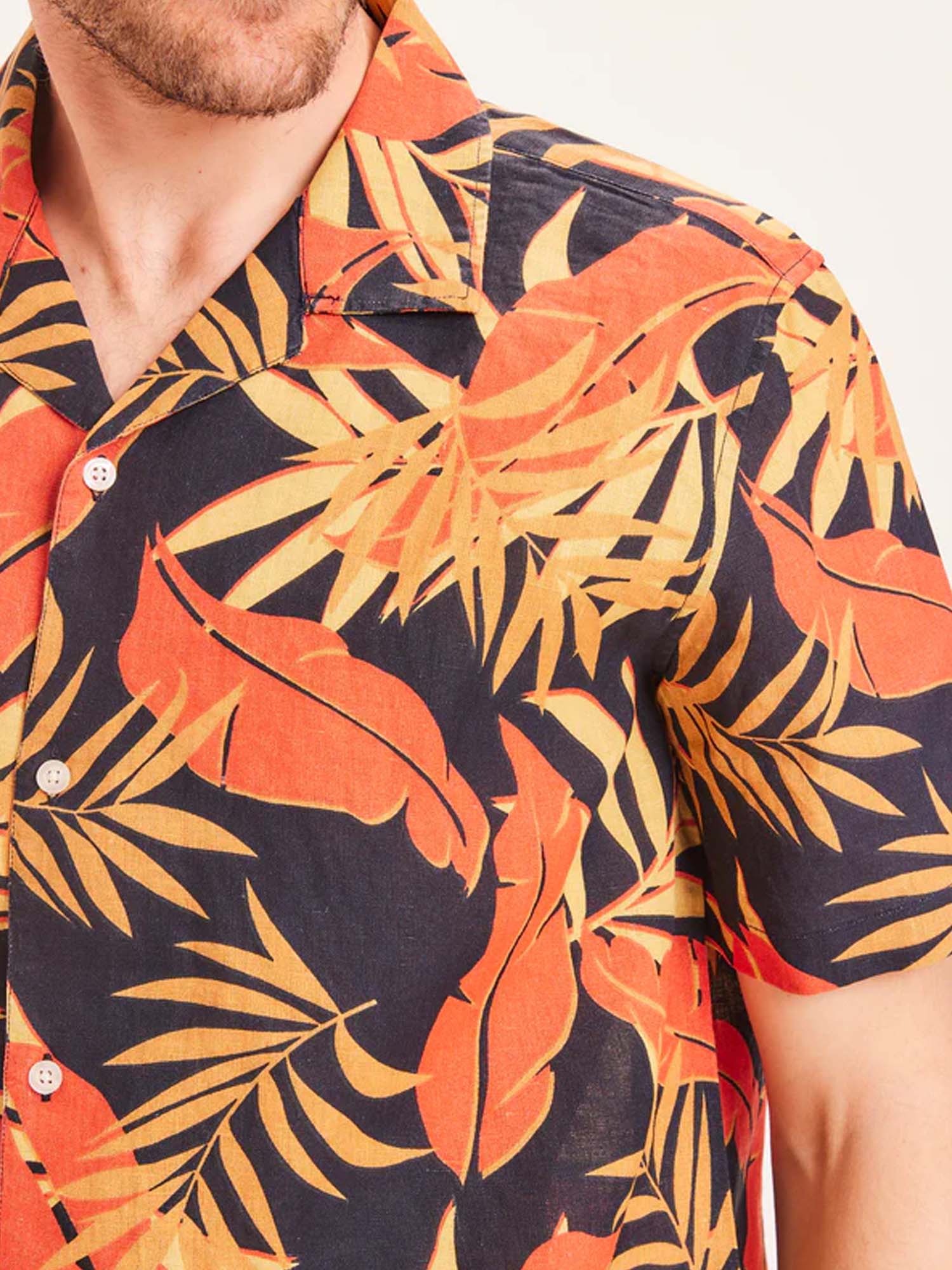 Knowledge Cotton Apparel WAVE SS linen box fit shirt Pureed Pumpkin L