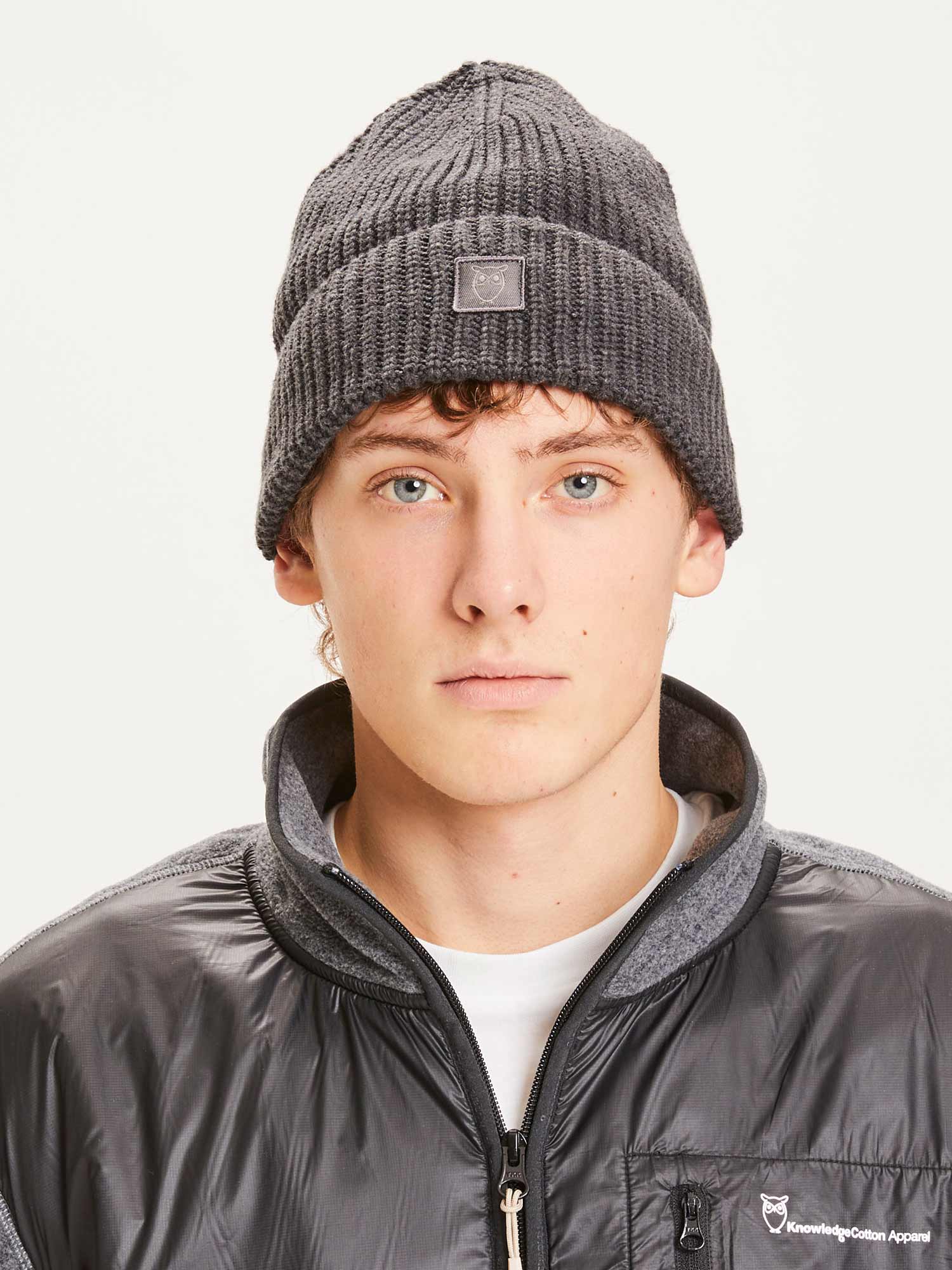 Knowledge Cotton Apparel Leaf Ribbing Hat Dark grey melange Onesize