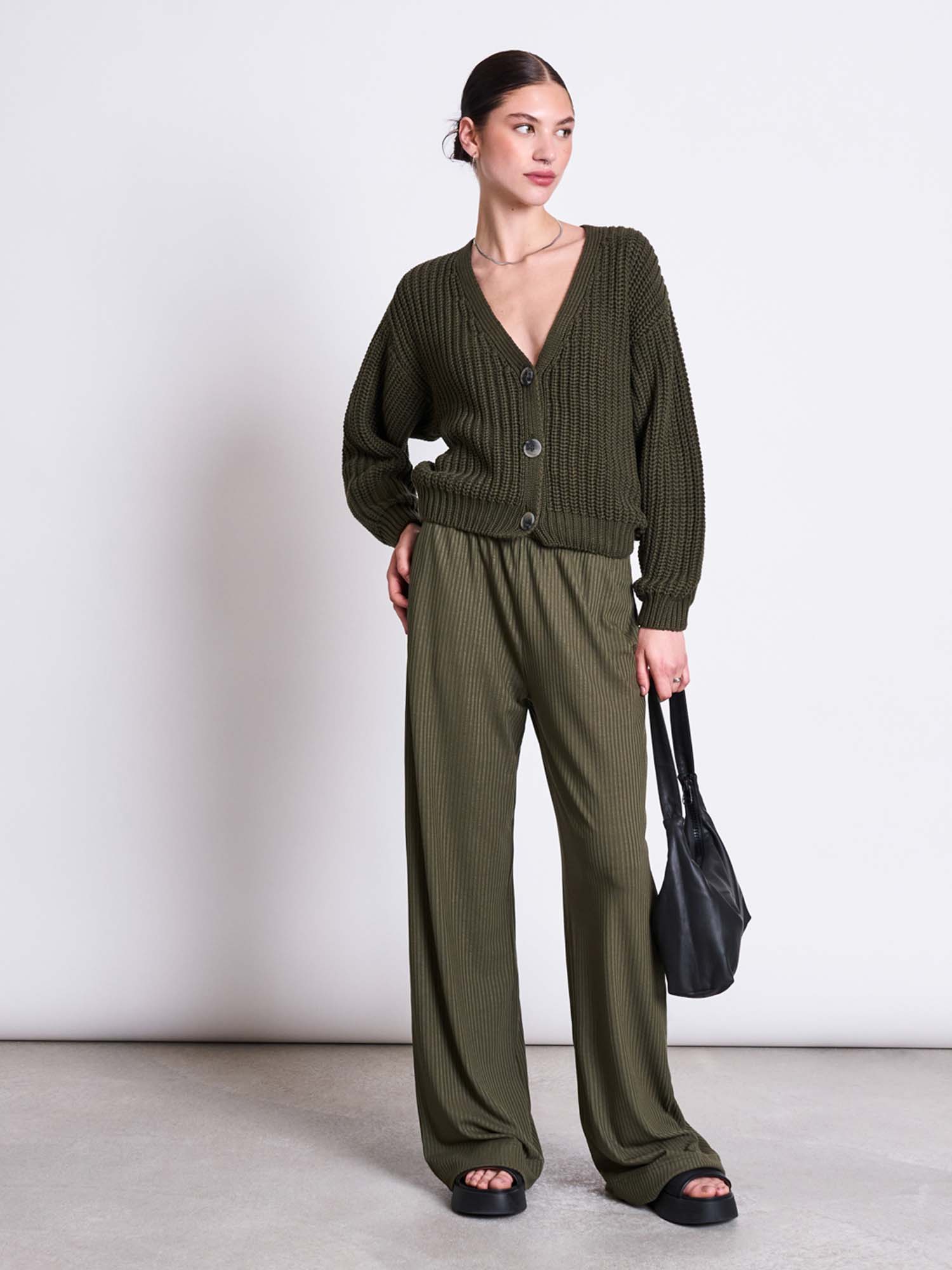 JAN 'N JUNE Chunky Cardigan Lena Dark Olive M