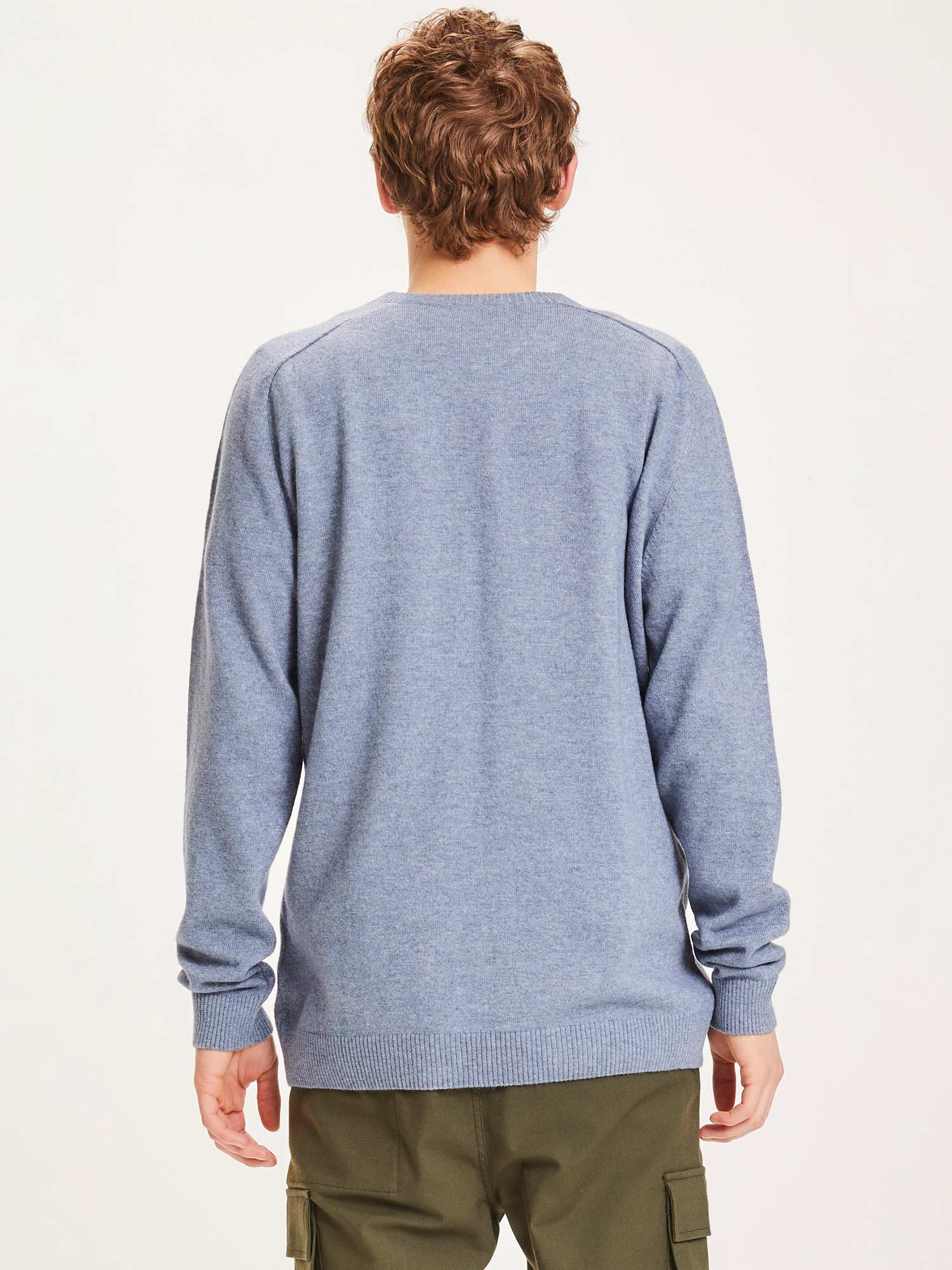 Knowledge Cotton FIELD o-neck knit blue fog XL