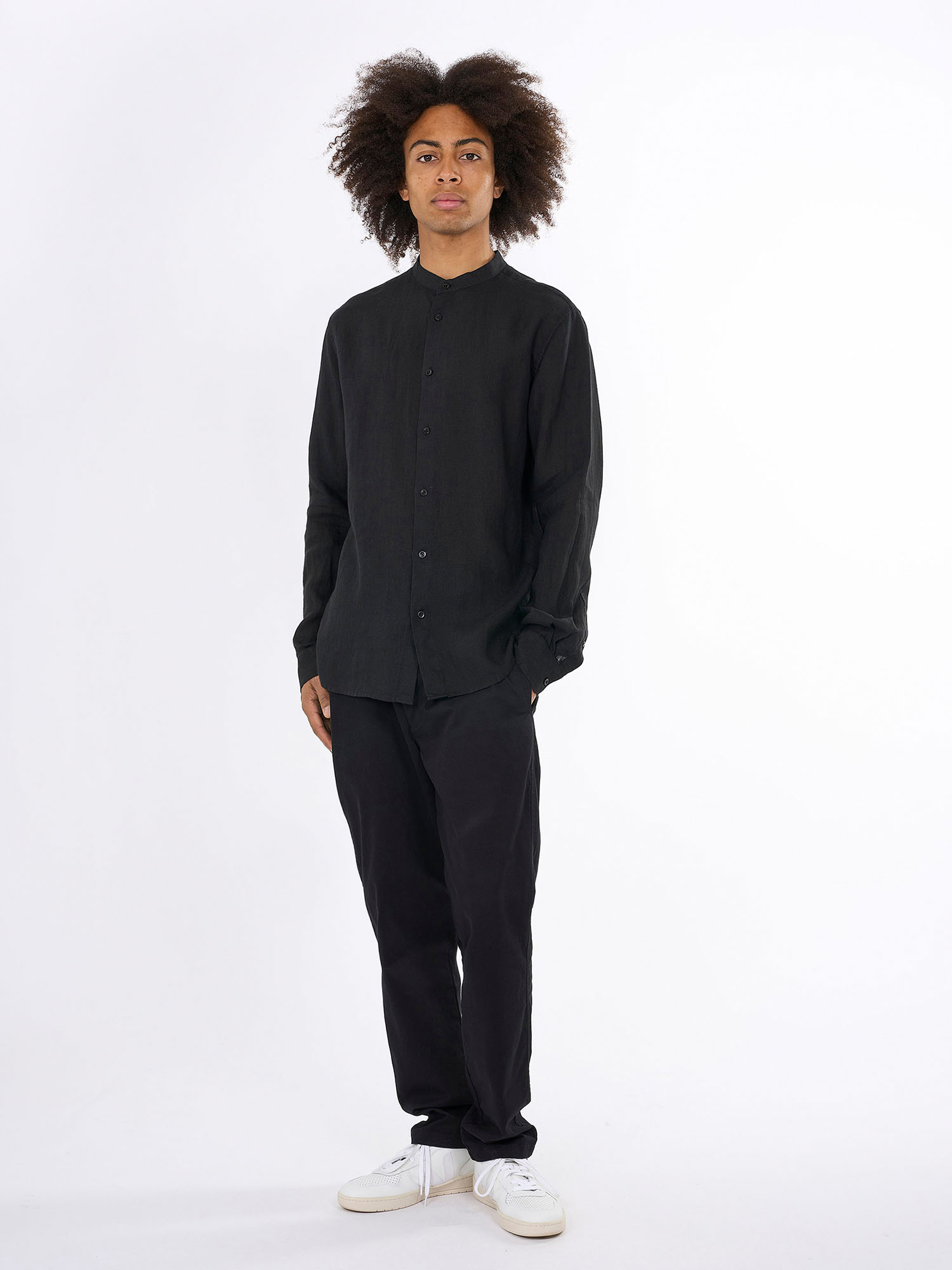 Bio Leinen Hemd fur Herren Fairtrade Standkragen Shirt von Knowledge Cotton Apparel