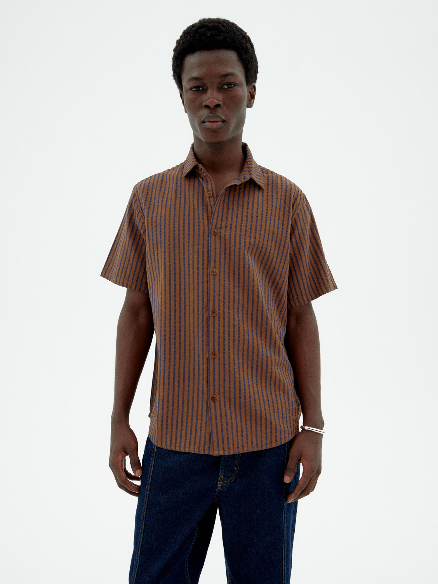 Thinking MU Tom Shirt Brown Stripes XL