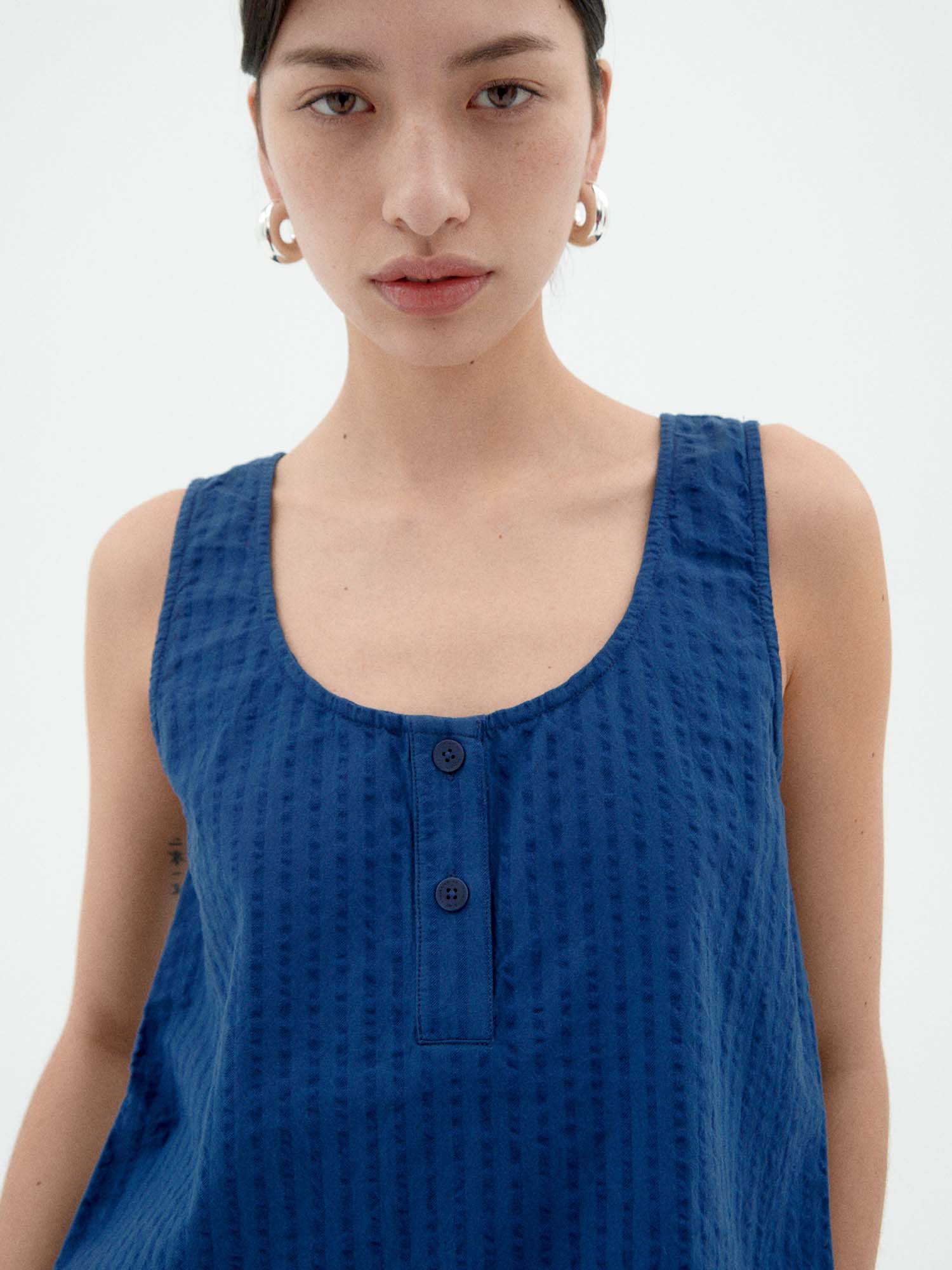 Thinking MU Justine Top Seersucker Cobalt L