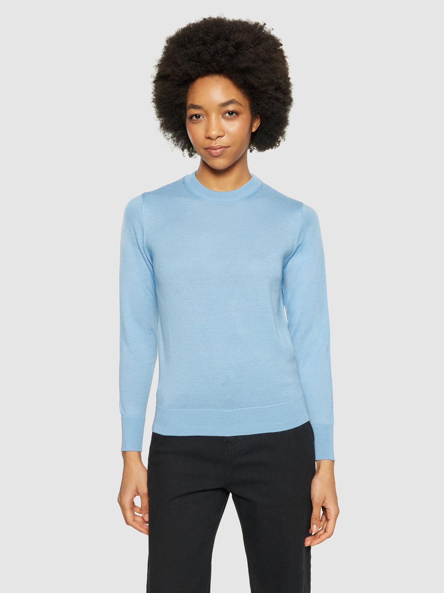 Knowledge Cotton Apparel Fine Merino Crew Neck Glacier Lake S