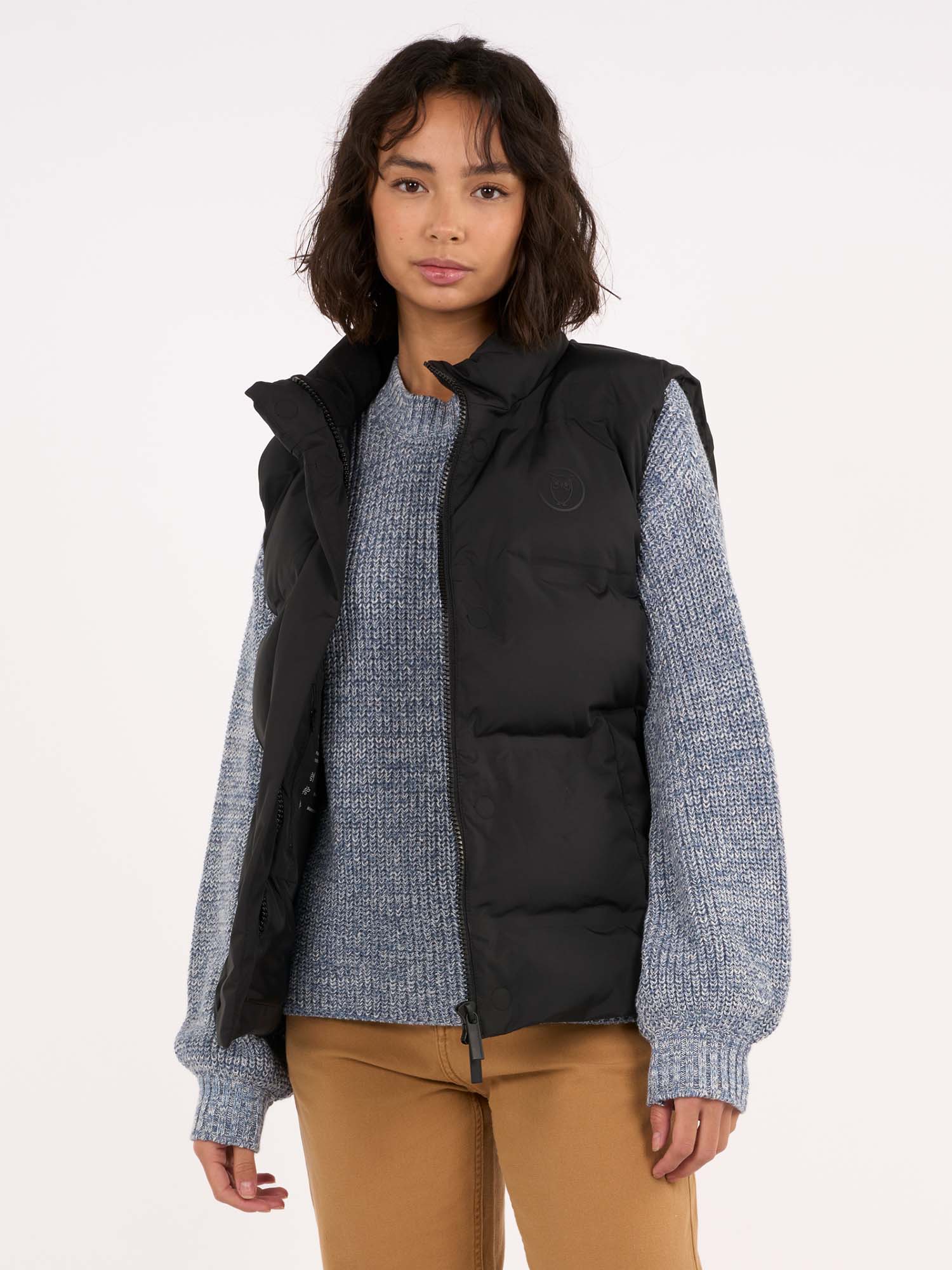 Knowledge Cotton Apparel Puffer Vest for Women Black Jet L
