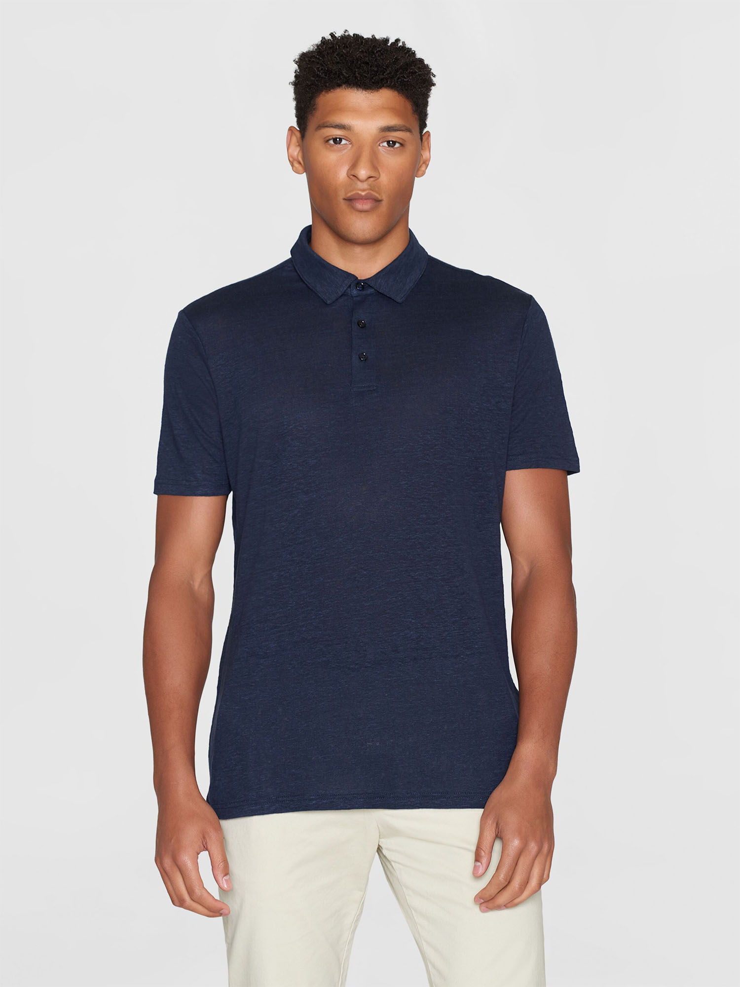 Knowledge Cotton Apparel Organic Linen Polo Total Eclipse XL