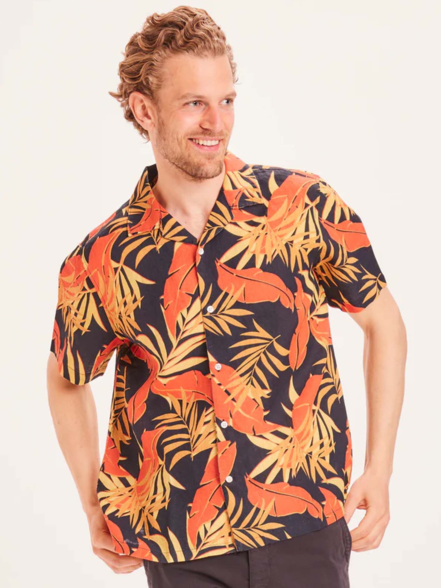 Knowledge Cotton Apparel WAVE SS linen box fit shirt Pureed Pumpkin L